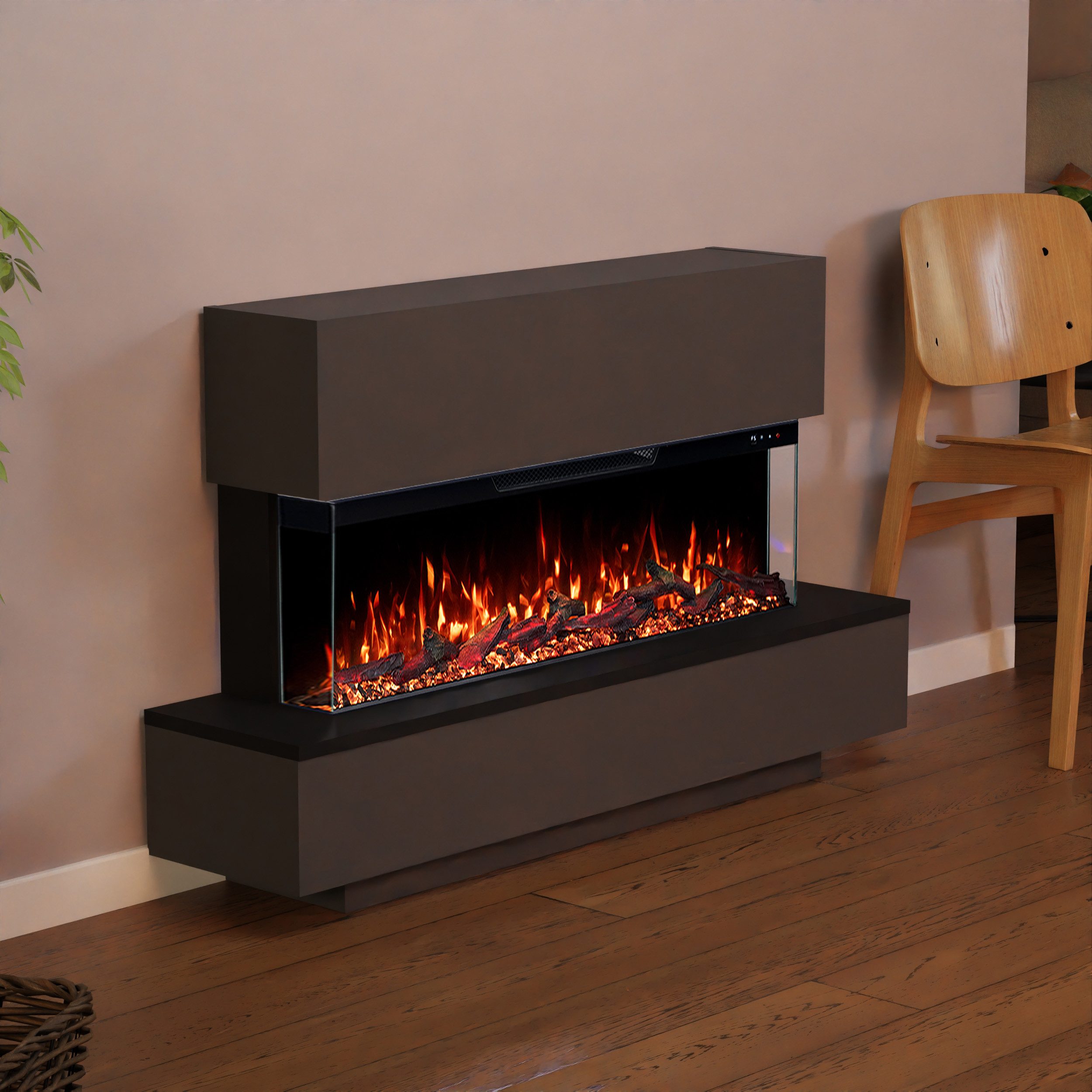 GF Core Elektrokamin GF Core Cobalt Standkamin Elektrokamin Grauton 36, Elektrischer Kamin mit APP Steuerung, Heizleistung (900- 1800 W)