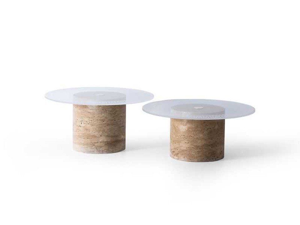 Xlmoebel Satztisch Runde Couchtische aus Glas und Holz in Beige von XLMOEBEL (2-teilig, 2-St., 2er-Set), Made in Europa