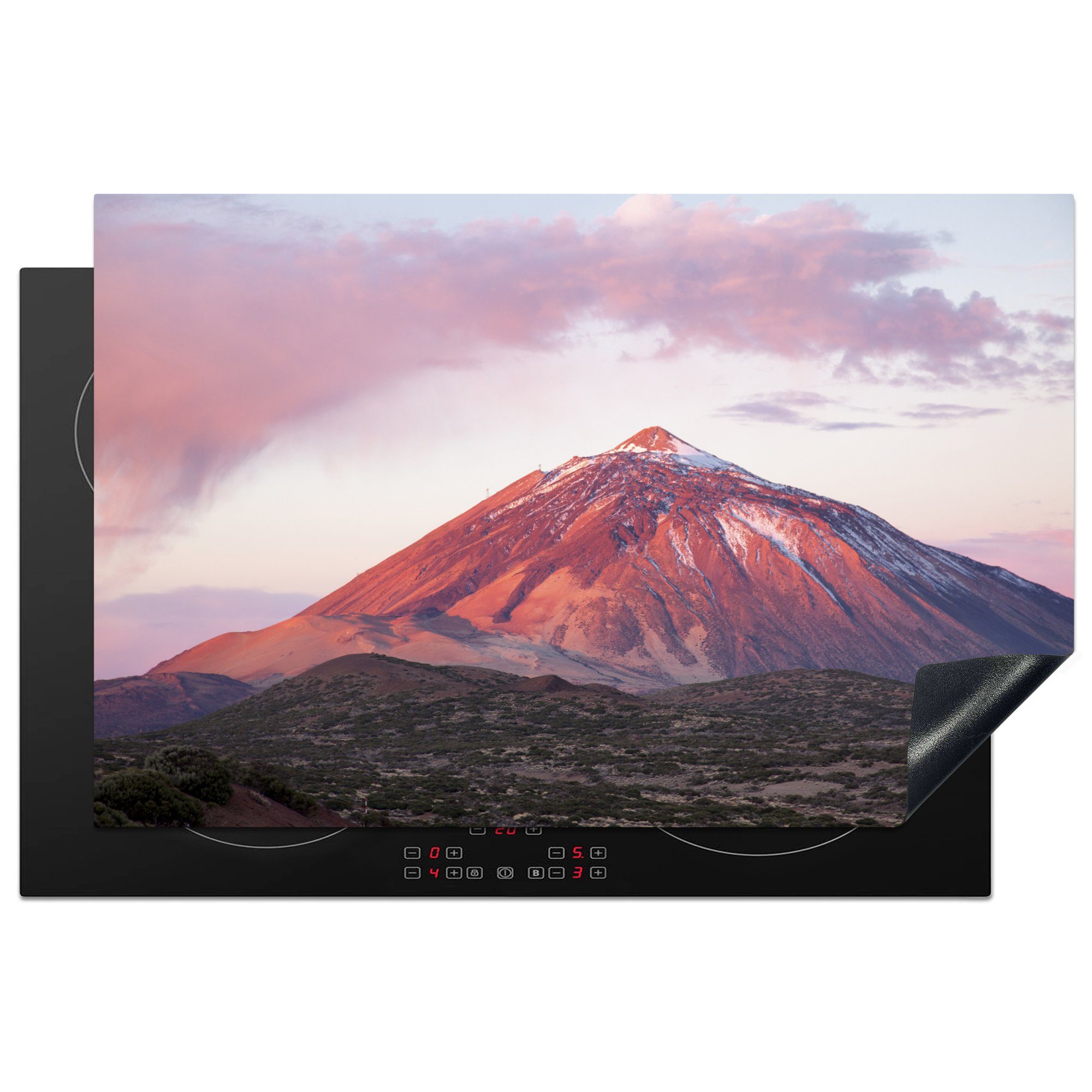 MuchoWow Herdblende-/Abdeckplatte Rosa Himmel über dem Vulkan Teide im Teide-Nationalpark, Vinyl, (1 tlg), 81x52 cm, Induktionskochfeld Schutz für die küche, Ceranfeldabdeckung