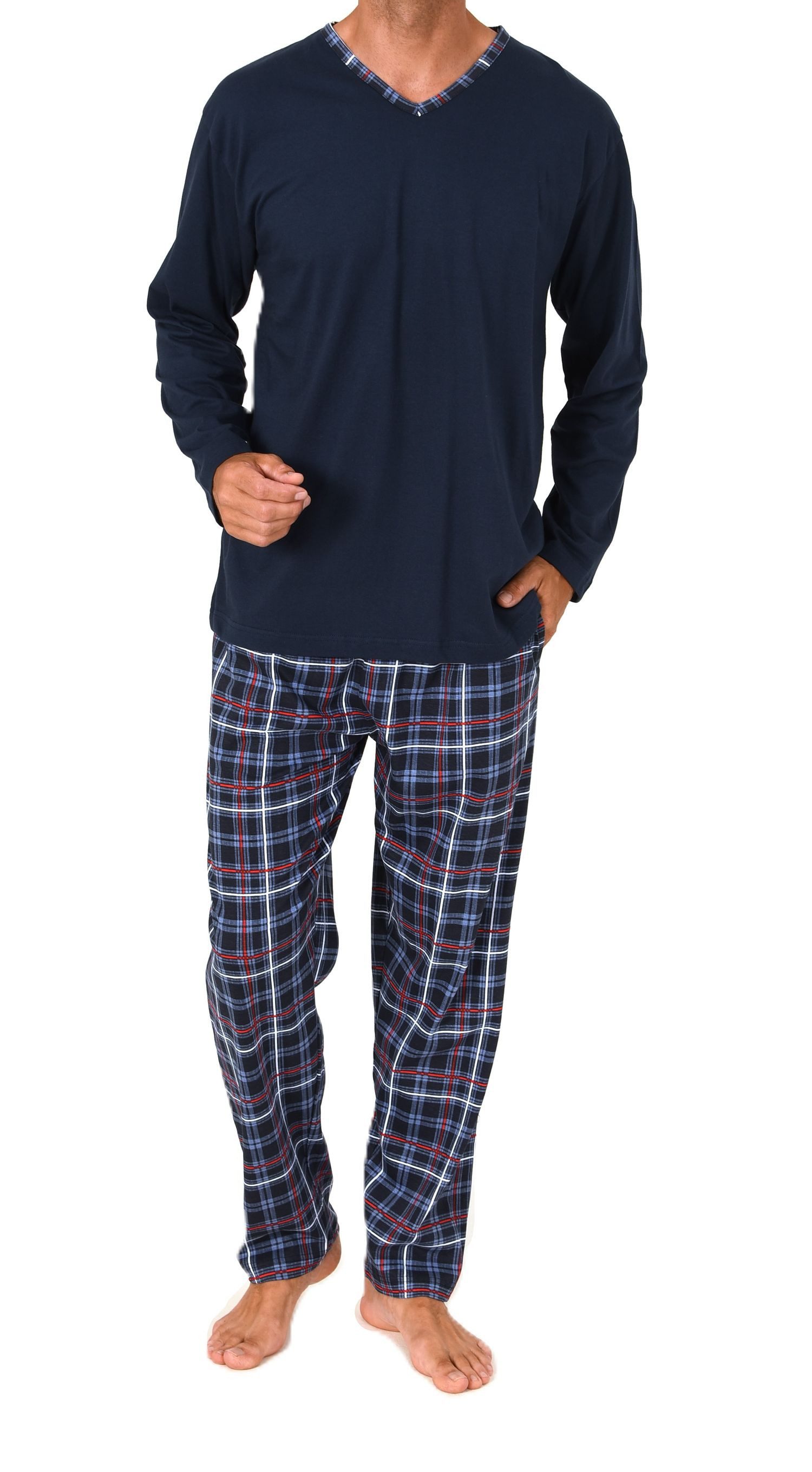 Normann Pyjama Normann Herren Schlafanzug lang mit Karo Hose - auch in Übergrößen