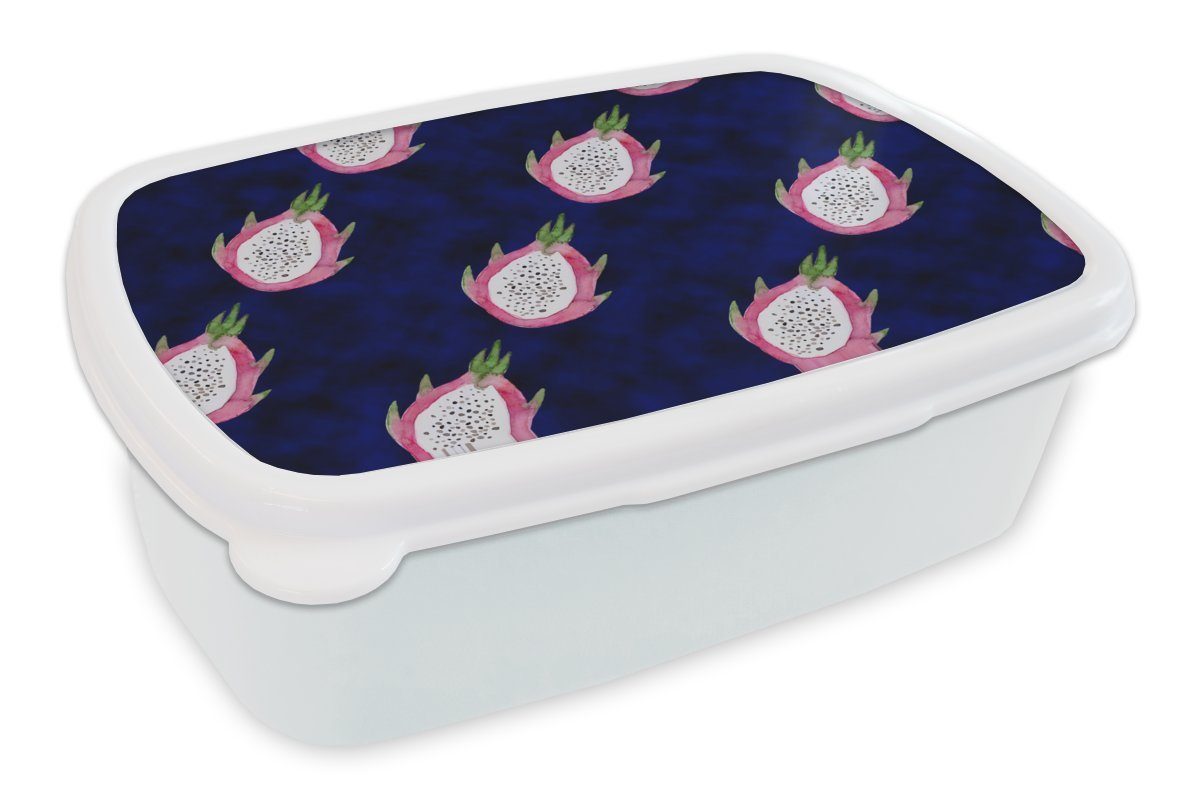 MuchoWow Lunchbox Drachenfrucht - Blau, Kunststoff, (2-tlg), Brotbox für Kinder und Erwachsene, Brotdose, für Jungs und Mädchen weiß