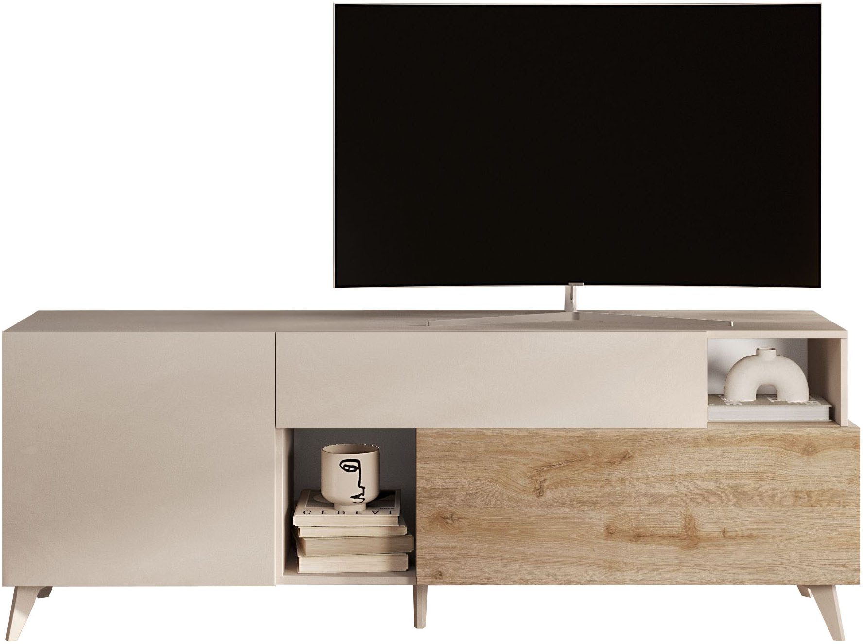 INOSIGN Lowboard Monaco in Breite 181 cm, TV-Schrank mit Tür, Klappe und Schubkasten, Mediaboard – sanftes Спрятать, edles Design, Platz für alles