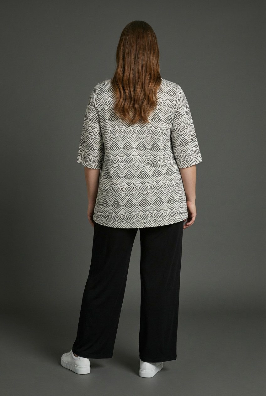 Laura Scott CURVE Anzug (Set, Shirt + Hose) für Frühling und Sommer, figurumspielend, mit 3/4-Ärmeln, bedruckt