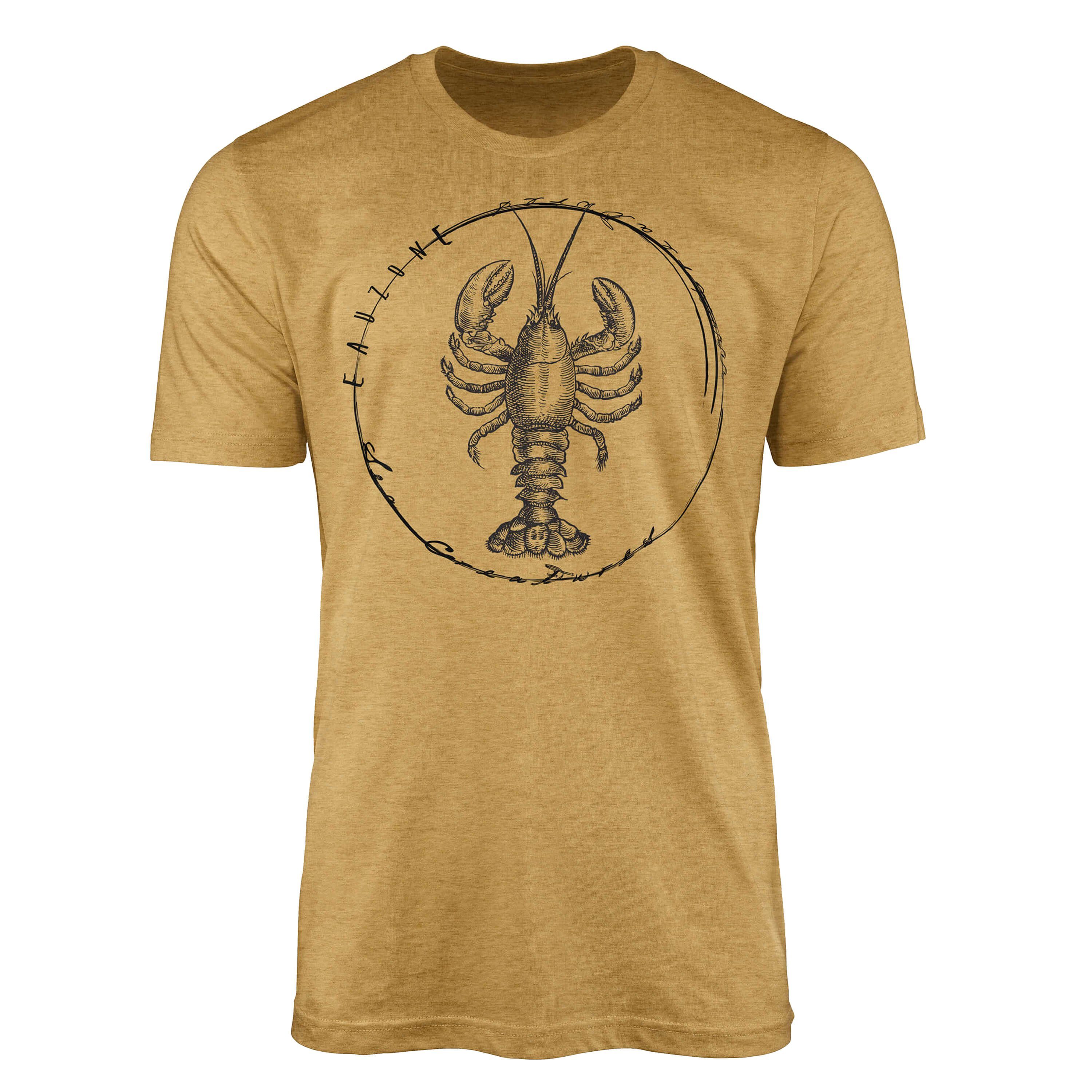 - Tiefsee Struktur Sinus / 077 Gold sportlicher feine Serie: Creatures, Fische Antique Sea T-Shirt Art und Schnitt Sea T-Shirt