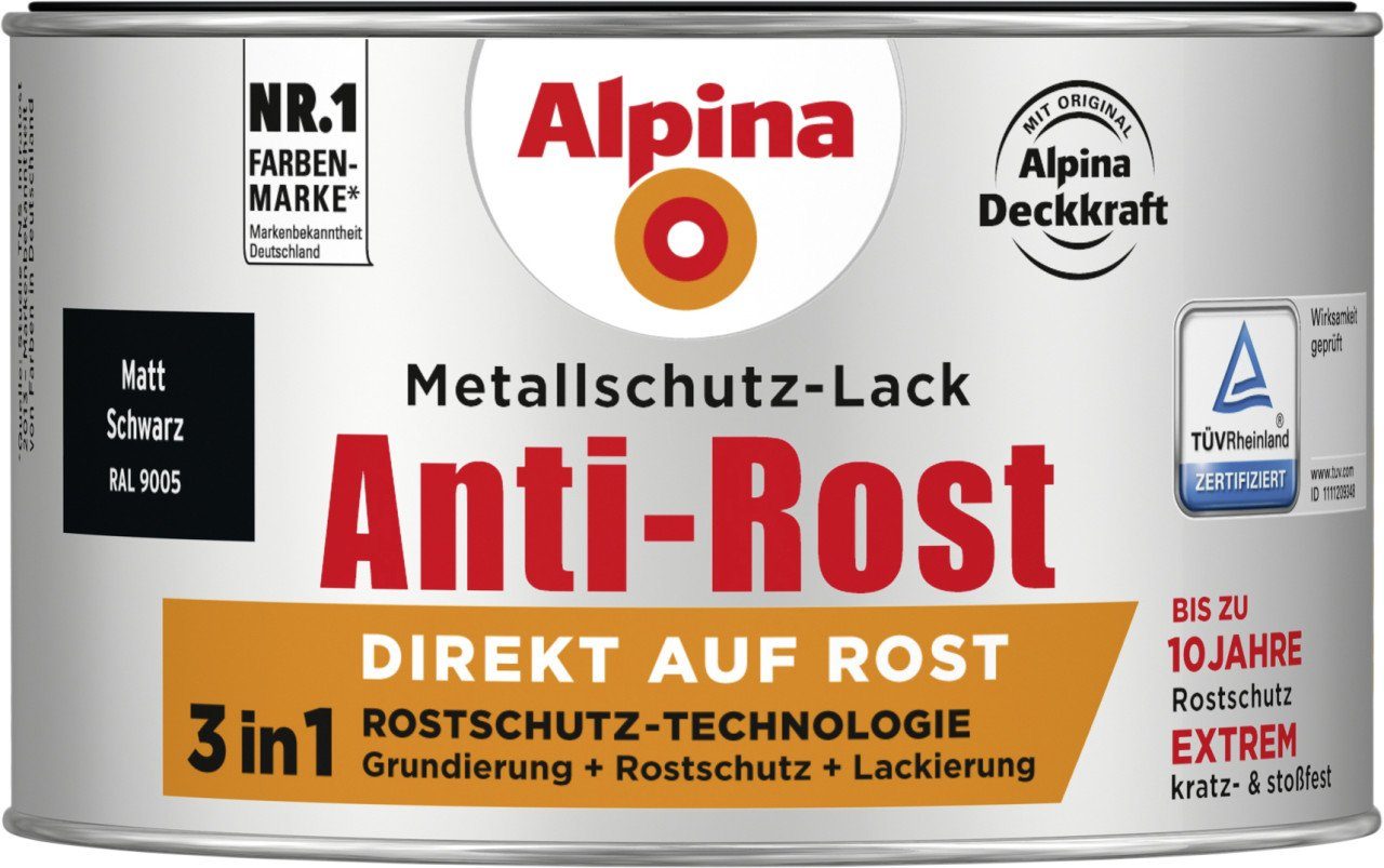 Alpina Metallschutzlack Alpina Metallschutz-Lack Anti-Rost 300 ml schwarz