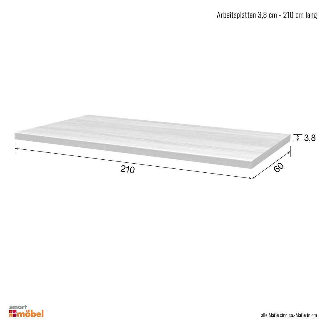 Flex-Well Arbeitsplatte Arbeitsplatte - 210 x 60 x 3,8 cm - Sonoma Eiche – Valencia/Neapel