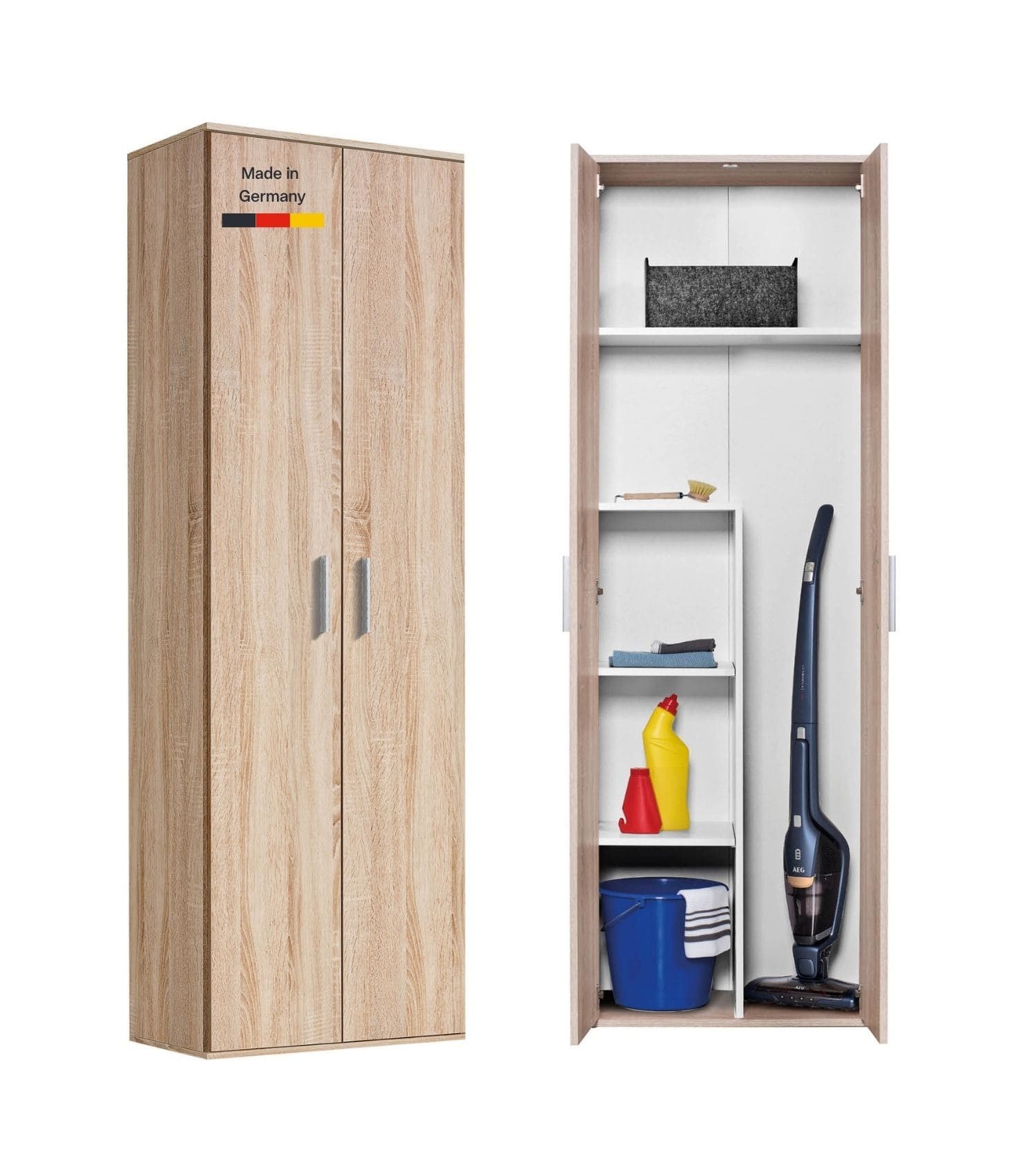 mokebo Mehrzweckschrank Der Lange (60x180 cm, mit Staubsaugerfach) Made in Germany, Besenschrank, Putzschrank, Flurschrank in Holz