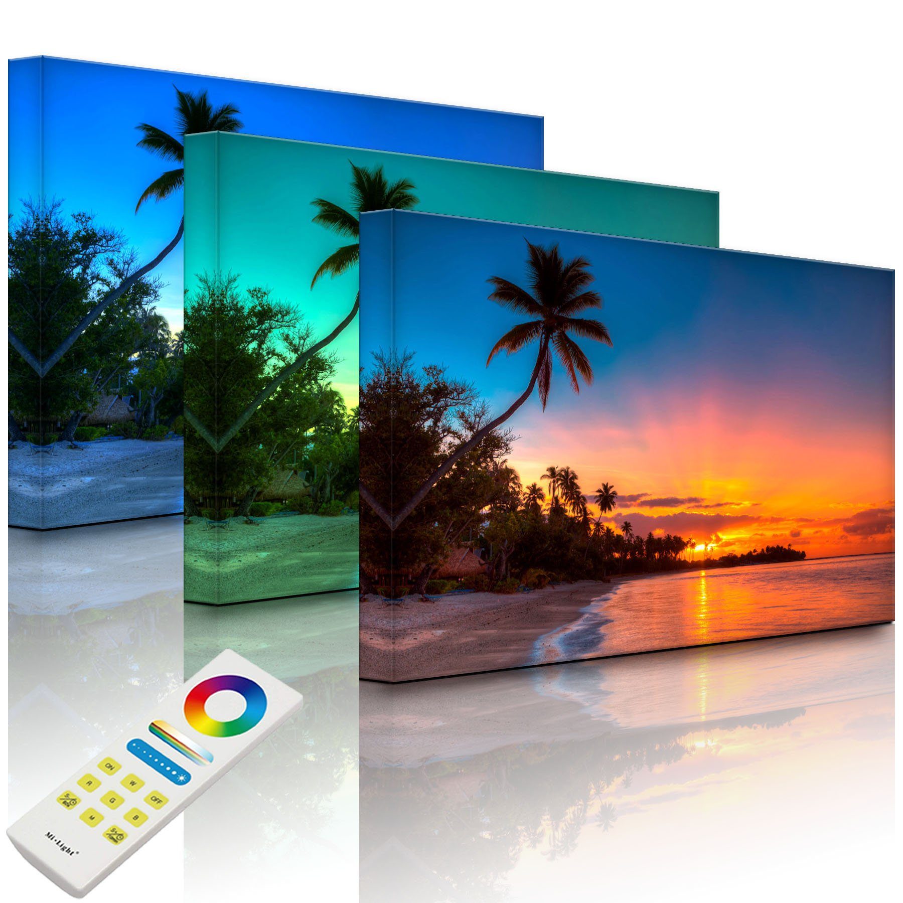 lightbox-multicolor LED-Bild Palmen am Strand