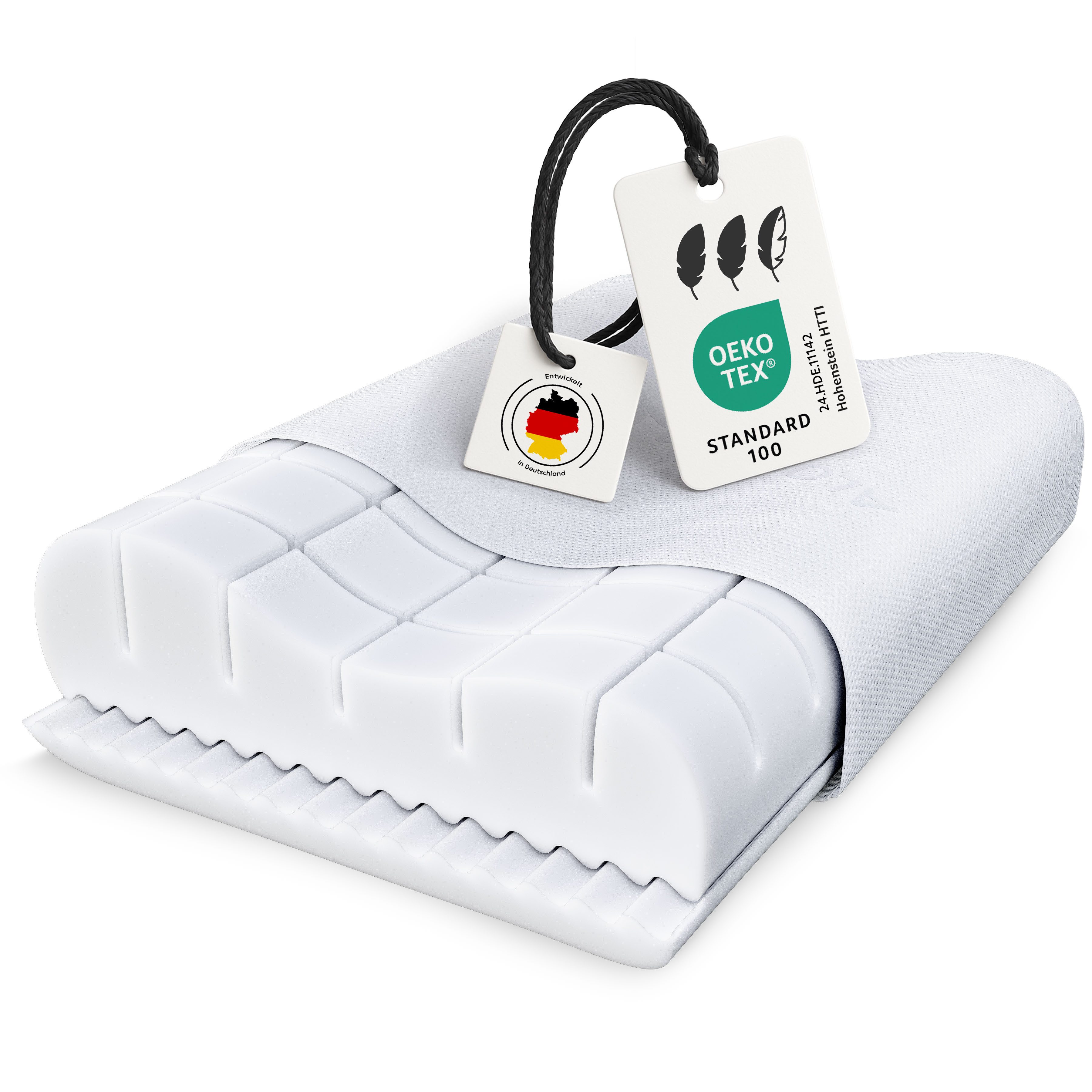 Träumegut24 Nackenstützkissen OnlyDreams ergonomisches Kopfkissen mit hochwertigem Bezug, Füllung: Memoryschaum, Bezug: Aloe Vera, Seitenschläfer, Rückenschläfer, Bauchschläfer, Ergonomisch, Hypoallergen, Bezug waschbar und atmungsaktiv