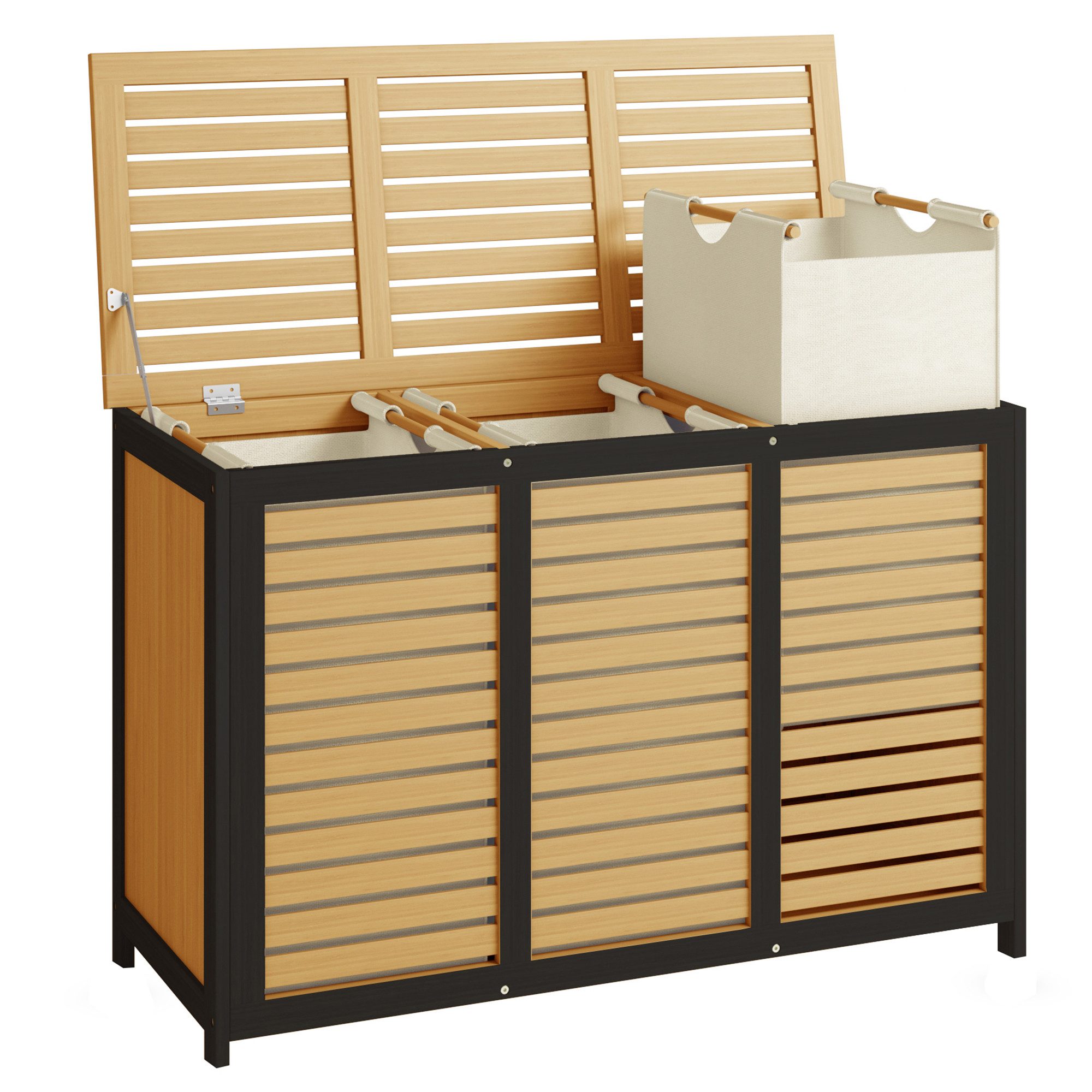 AdelDream Wäschekorb 150L Großer Wäschesammler 3 Fächer Gestreiftes Design
