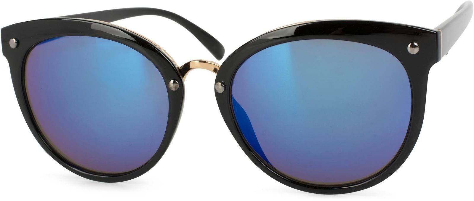 verspiegelt styleBREAKER / (1-St) Glas Blau Gestell Schwarz Sonnenbrille Verspiegelt