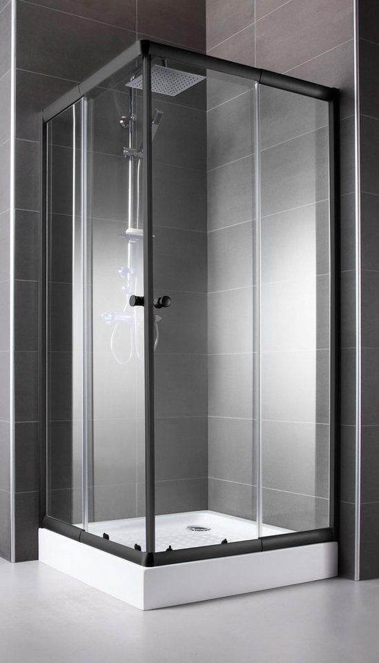 Thumbnail - welltime Eckdusche Trento Nero, BxT: 90x90 cm, Sicherheitsglas, mit variablem Verstellbereich, Duschabtrennung mit Schie...