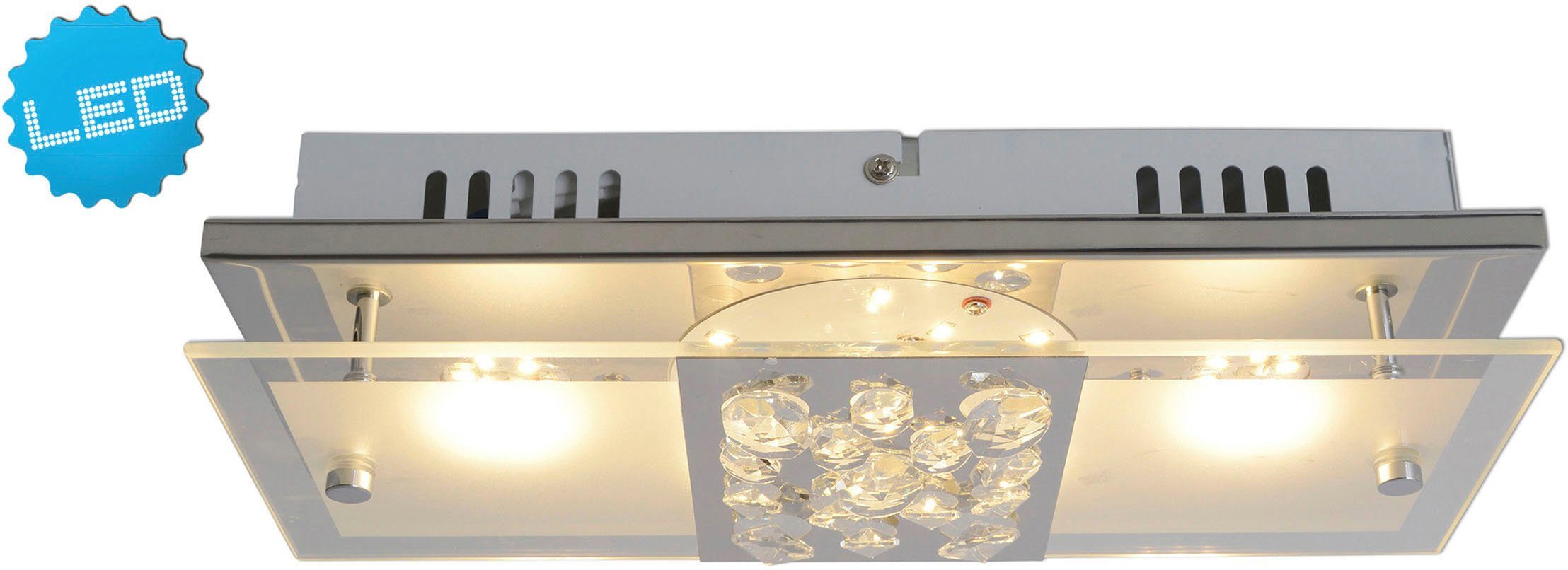 Neueste Modelle für 2024 näve LED Deckenleuchte Chur, mit 11W LED Warmweiß, LED fest teilsatiniert chrom incl. Kristallen, total integriert