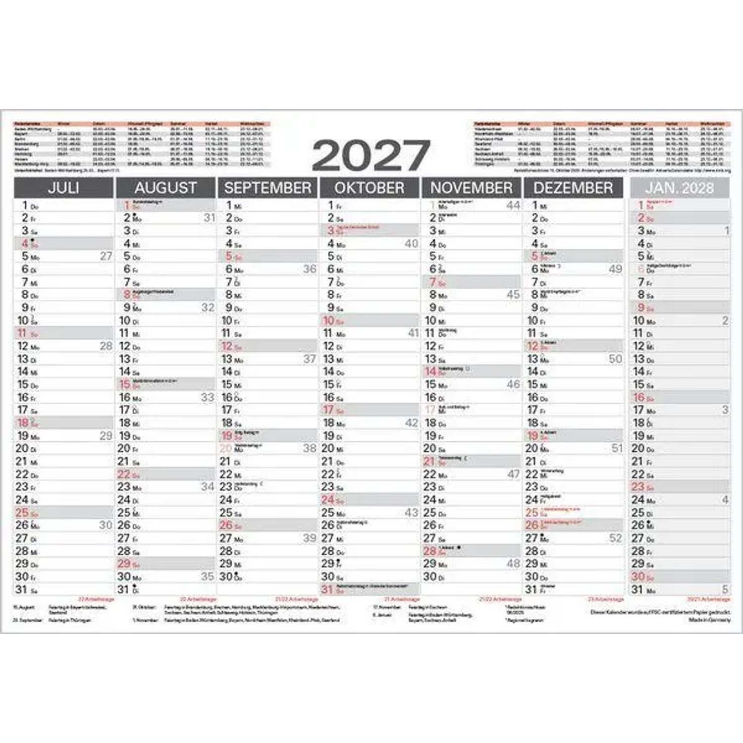 Korsch Verlag Wandkalender Tafelkalender A3 "Stabil" 2027