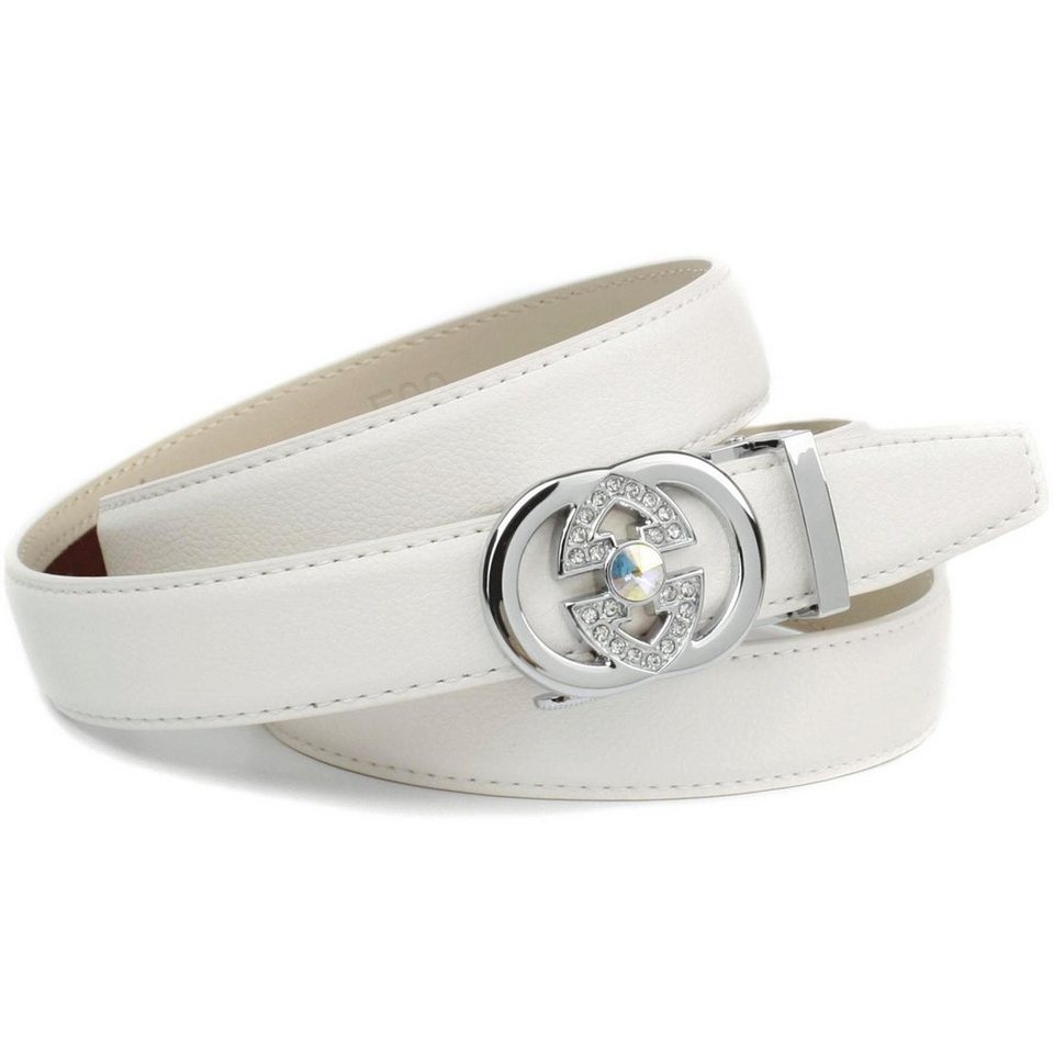 Anthoni Crown Ledergürtel in weiß mit aufwendiger Schmuck-Schließe