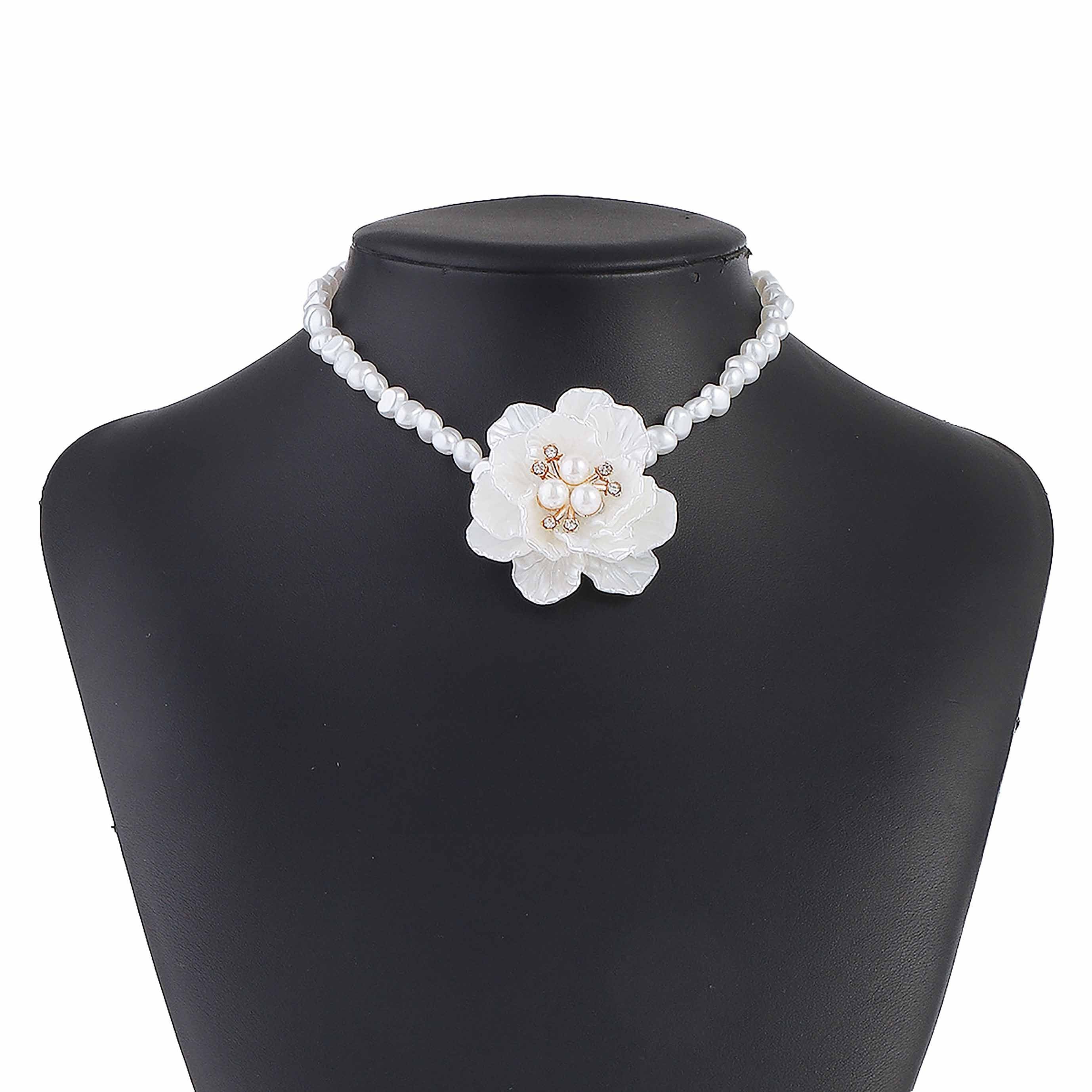 SRRINM Choker Perle Blume Strass Halskette für Frauen