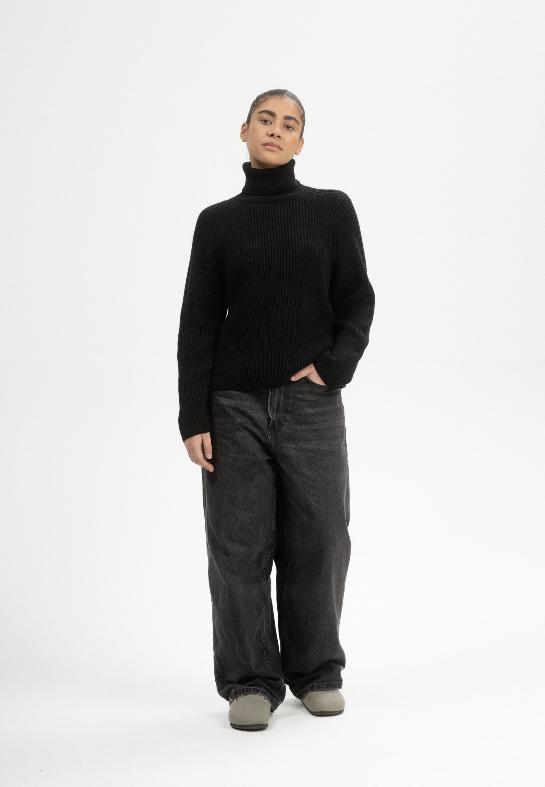 MELA Strickpullover Rippstrick Rollkragenpullover Style CHIRHA Raglanärmel