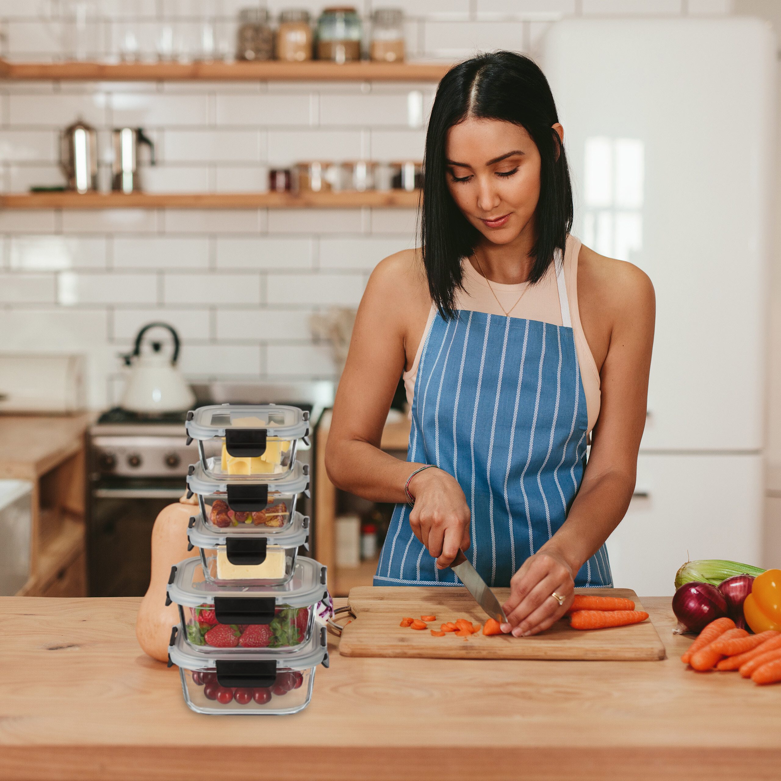 relaxdays Frischhaltedose Glasbehälter mit Deckel im 12er Set, Glas