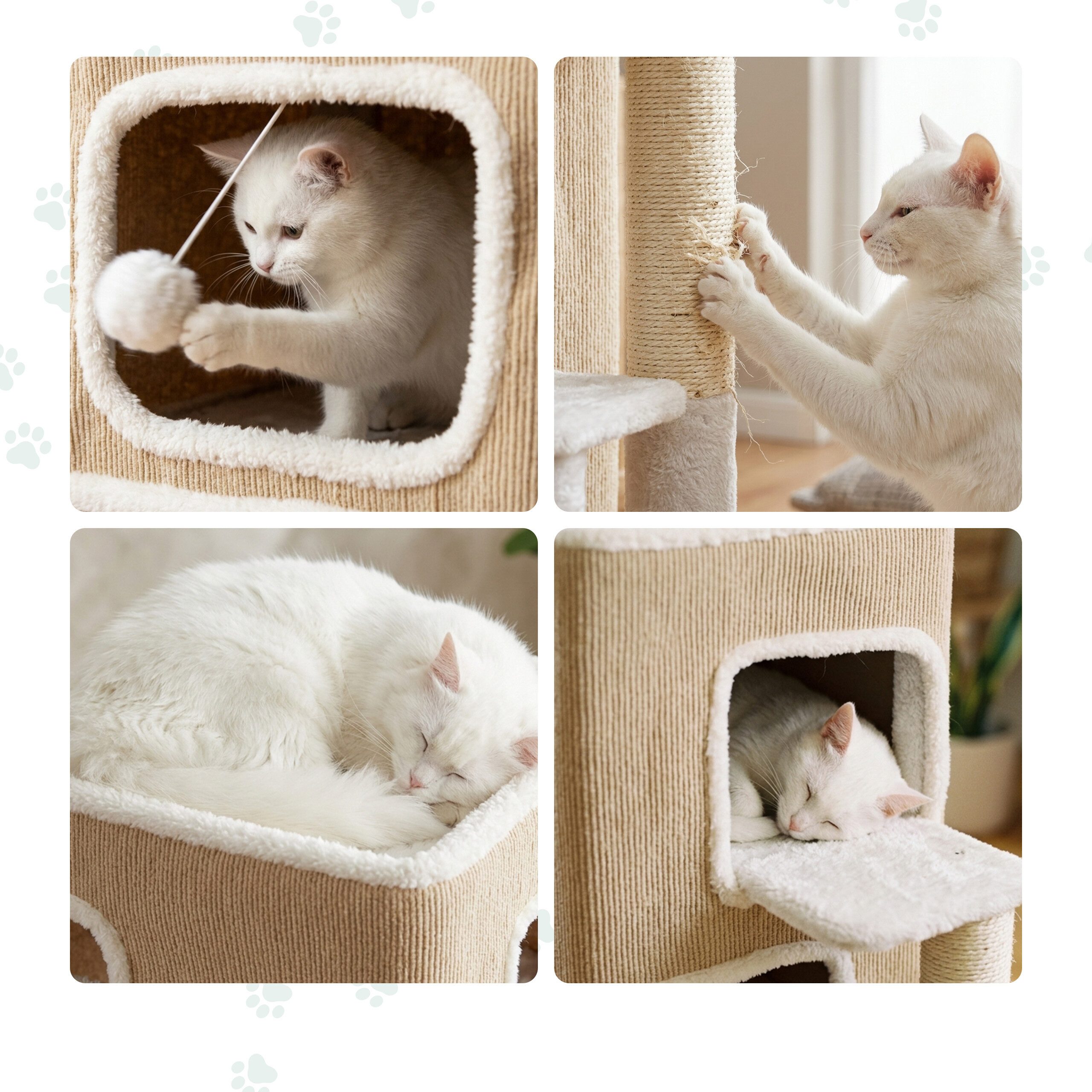 relaxdays Katzenhaus 3 Etagen Ball & Kratzstamm, Beige