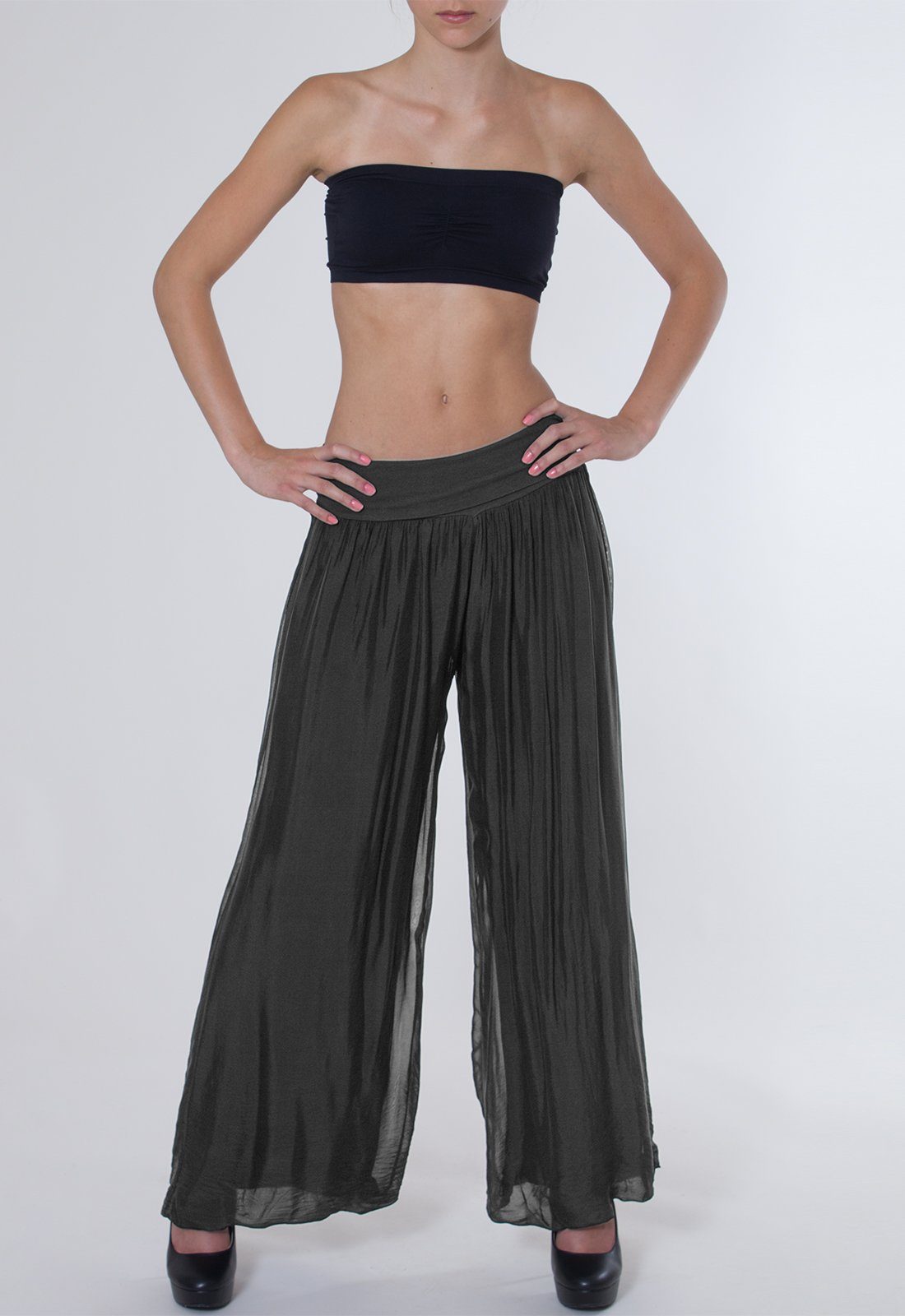 Caspar Palazzohose KHS010 elegante Damen Hose mit Seidenanteil Mit blickdichter Innenhose & hohem, figurfreundlichem Stretch Bund