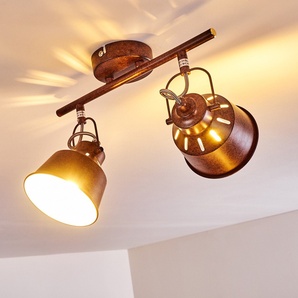 hofstein Deckenleuchte »Rimini« Deckenlampe 2xE14, ohne in Retro/Vintage Rostbraun/Weiß, Design mit Leuchtmittel, aus im Metall verstellbaren Strahlern, Spot