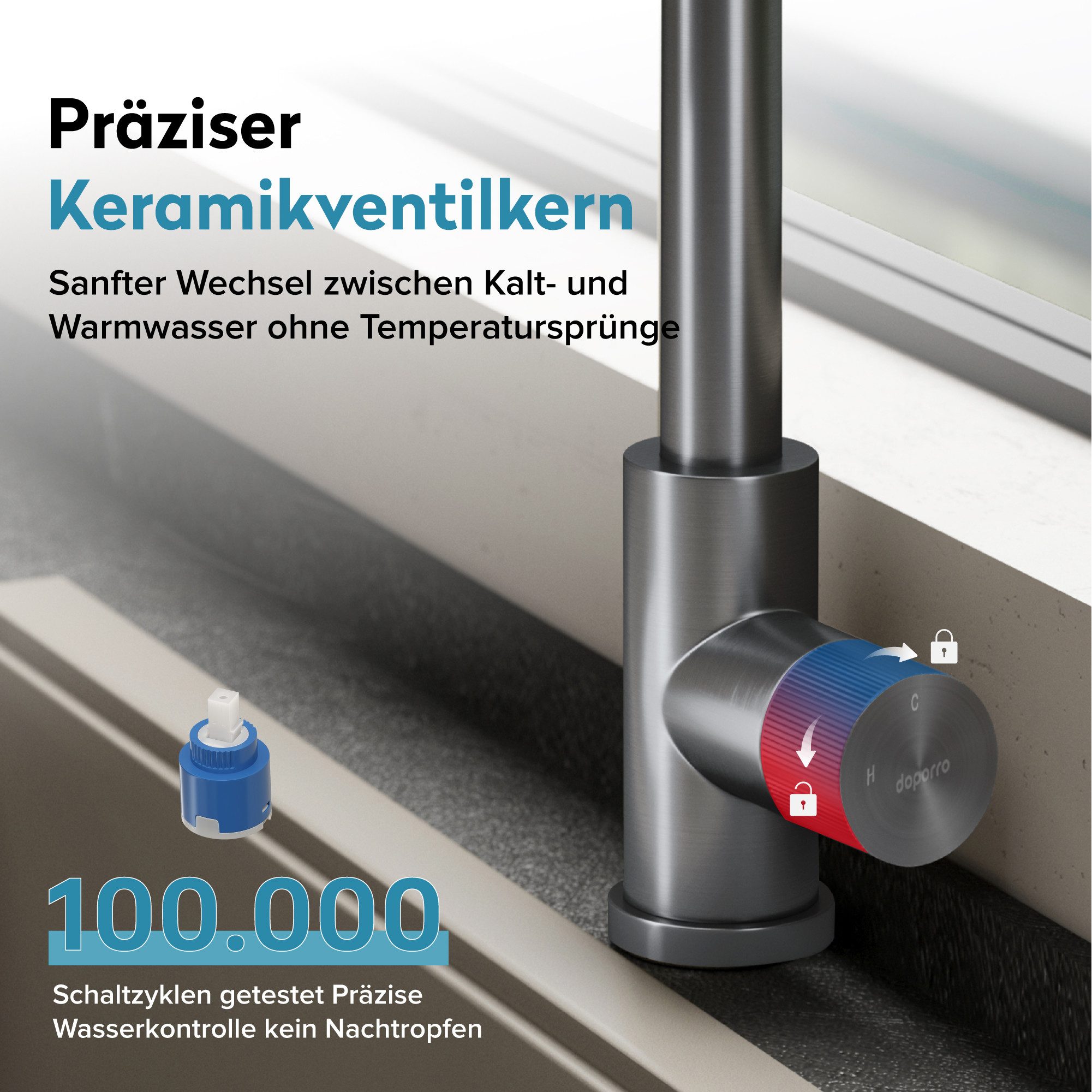 doporro Küchenarmatur Spültischarmatur ausziehbar mit 3 Strahlarten aus Edelstahl Turnix-02 mit Keramikkartusche, 360° schwenkbar