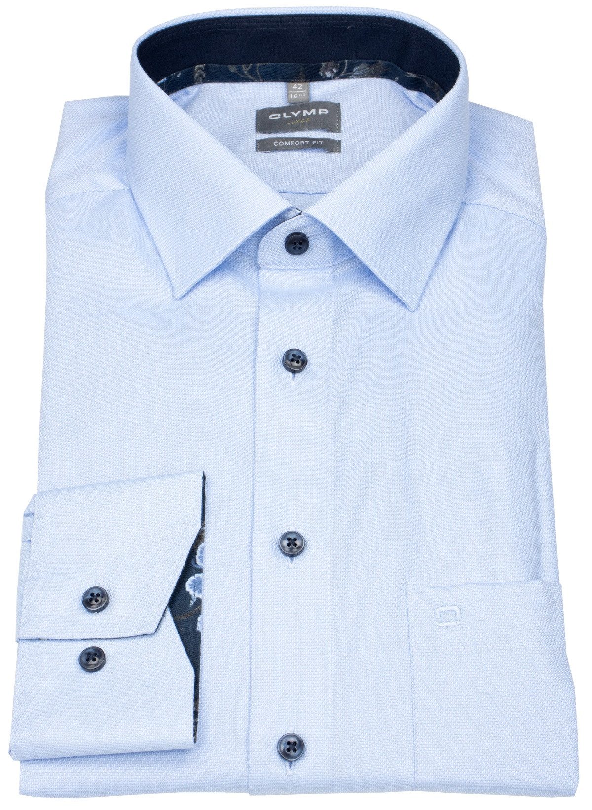 OLYMP Businesshemd Comfort Fit bügelfrei Kentkragen Kontrastknöpfe günstig online kaufen