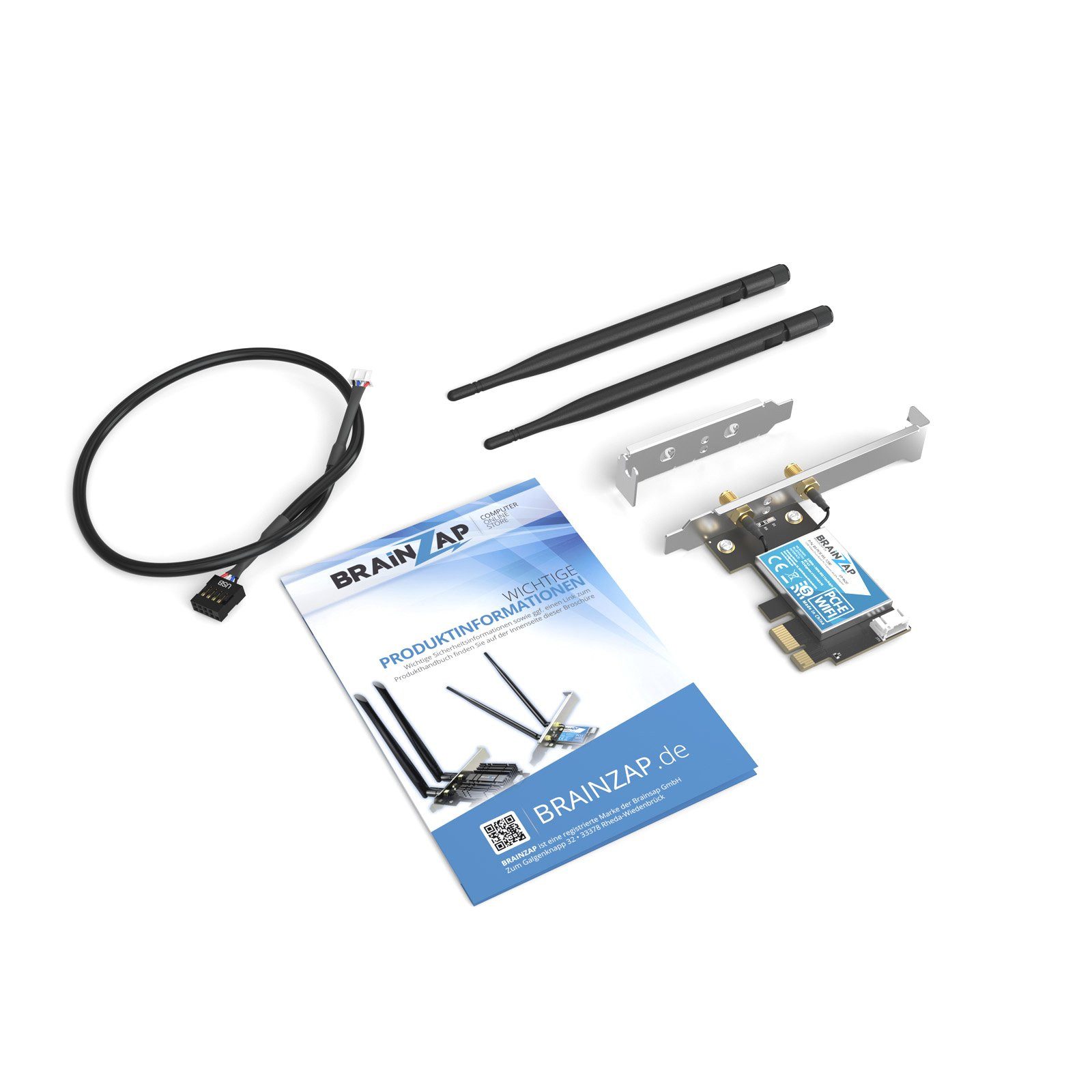 BRAINZAP WLAN-Adapter WiFi 5 (802.11ac) 1200 Mbit/s PCIe WLAN-Karte Bluetooth, WiFi 5 (802.11ac), Bluetooth, PCIe