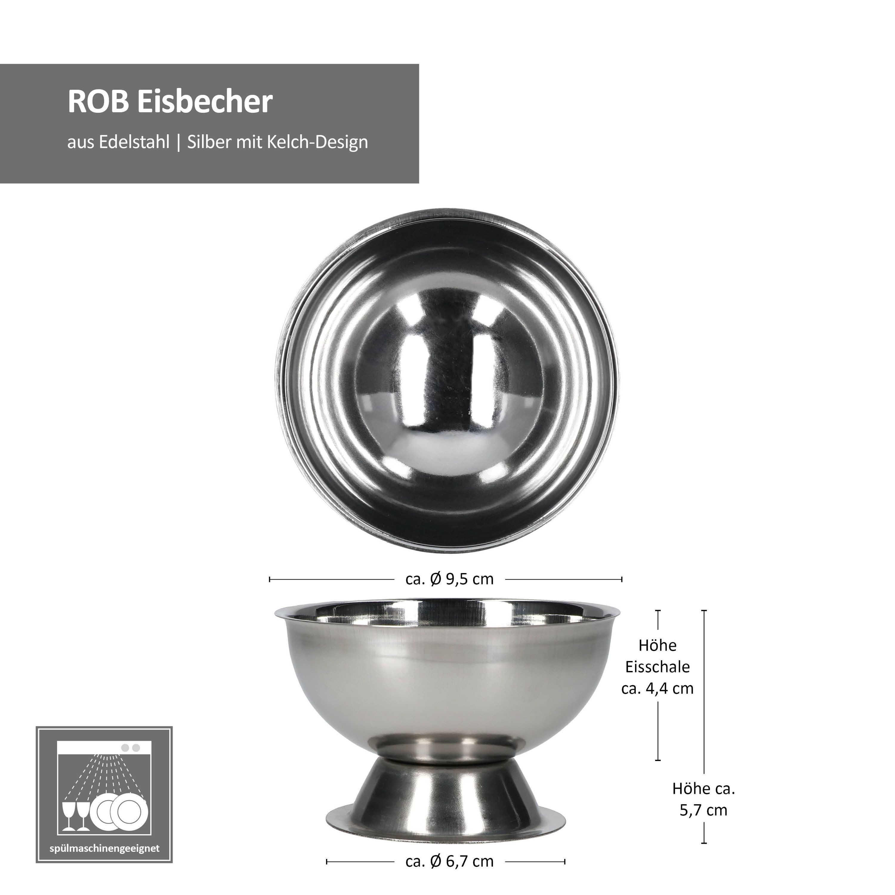 MamboCat Eisschale 12er Set Eisbecher Rob mit Fuß Ø9,5cm Edelstahl Dessertschale Eisdiele, Edelstahl – Bild 3 von 5