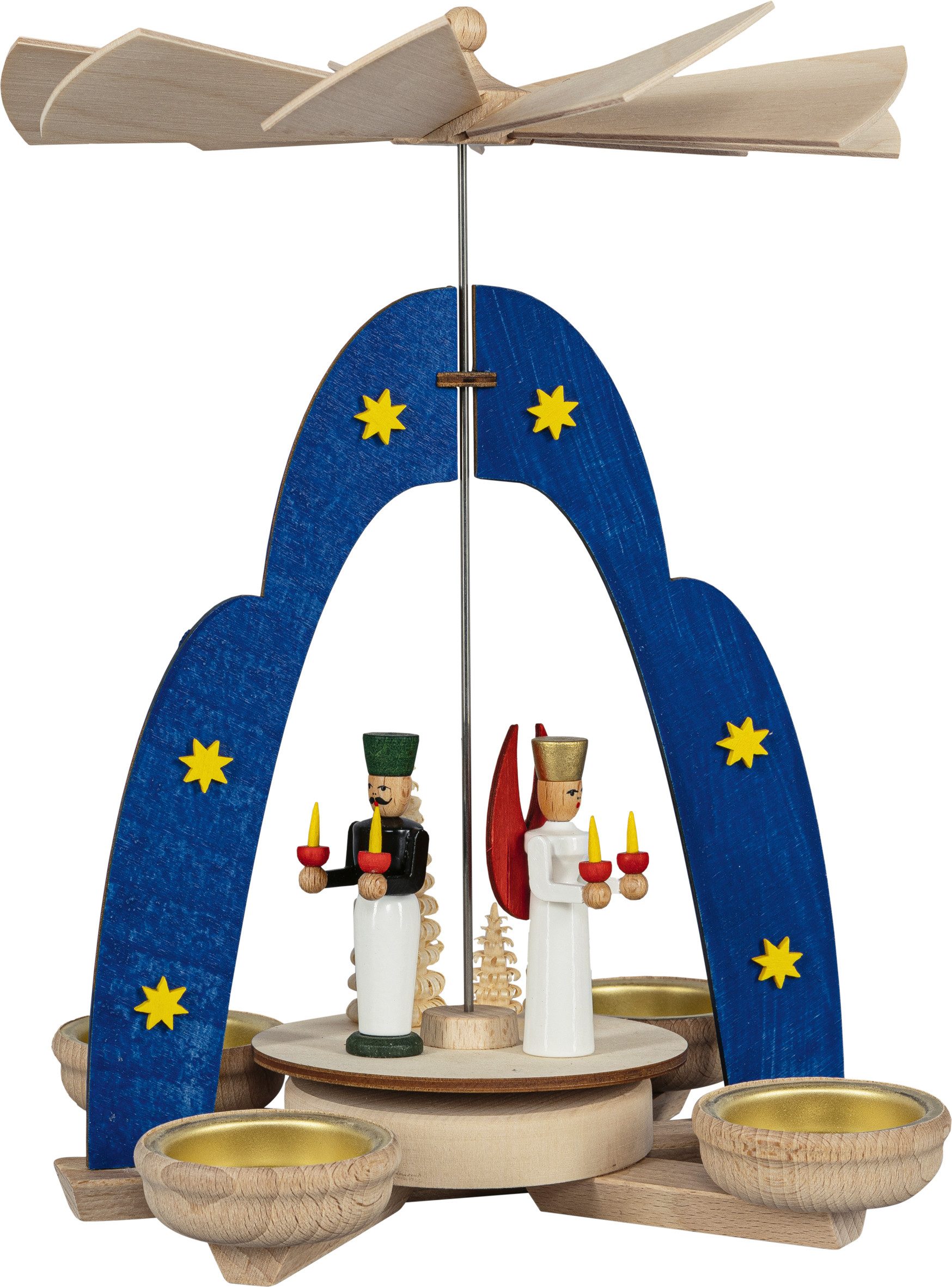 SAICO Original Weihnachtspyramide Tischpyramide, Engel und Bergmann, für 4 Teelichte, HxØ: 25x17 cm