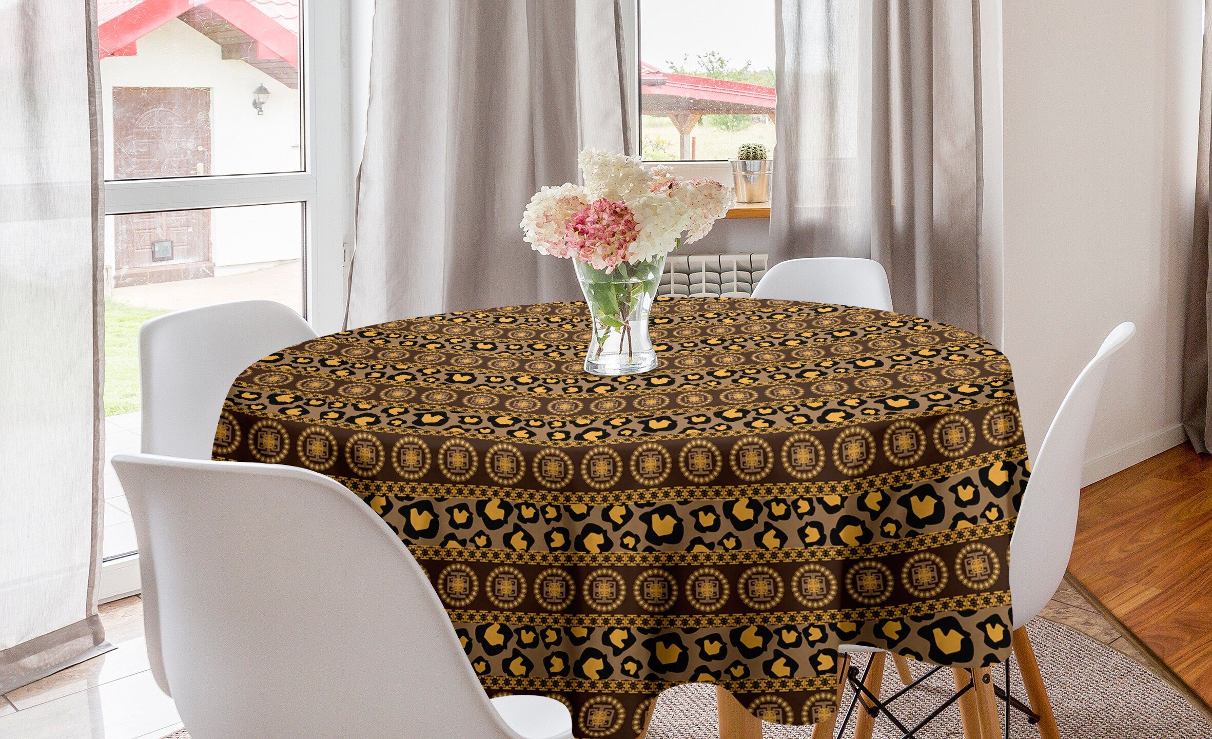 Abakuhaus Tischdecke Kreis Tischdecke Abdeckung für Esszimmer Küche Dekoration, afrikanisch Leopard-Haut-Verzierungen