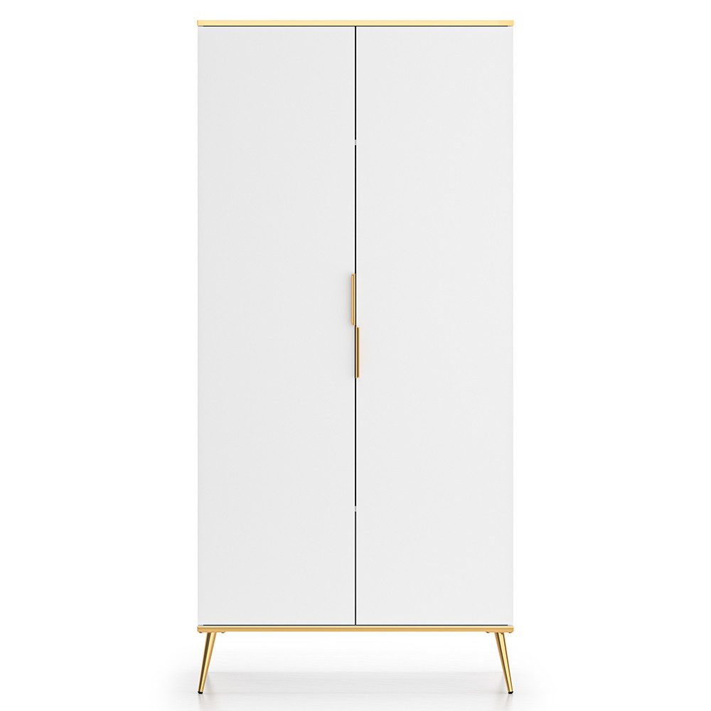 Lomadox Kleiderschrank VLORA-131 weiß mit goldfarbenen Griffen, 2-türig, B/H/T ca. 92/195/53 cm