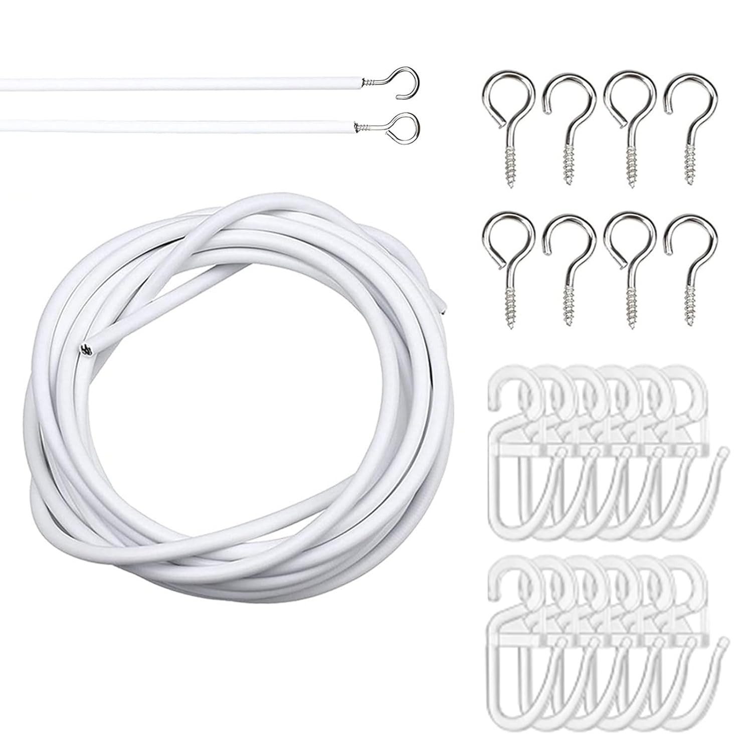 FELIXLEO Drahtseilklemme 2 m weißes Vorhangdrahtseil. 20 Vorhanghaken für V günstig online kaufen