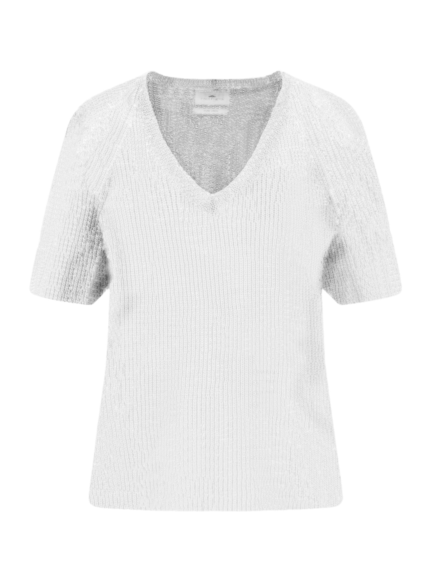 FYNCH-HATTON Kurzarmpullover weiß,Casual,Leinen,Unifarben,V-Ausschnitt,Kurz,Casual Fit