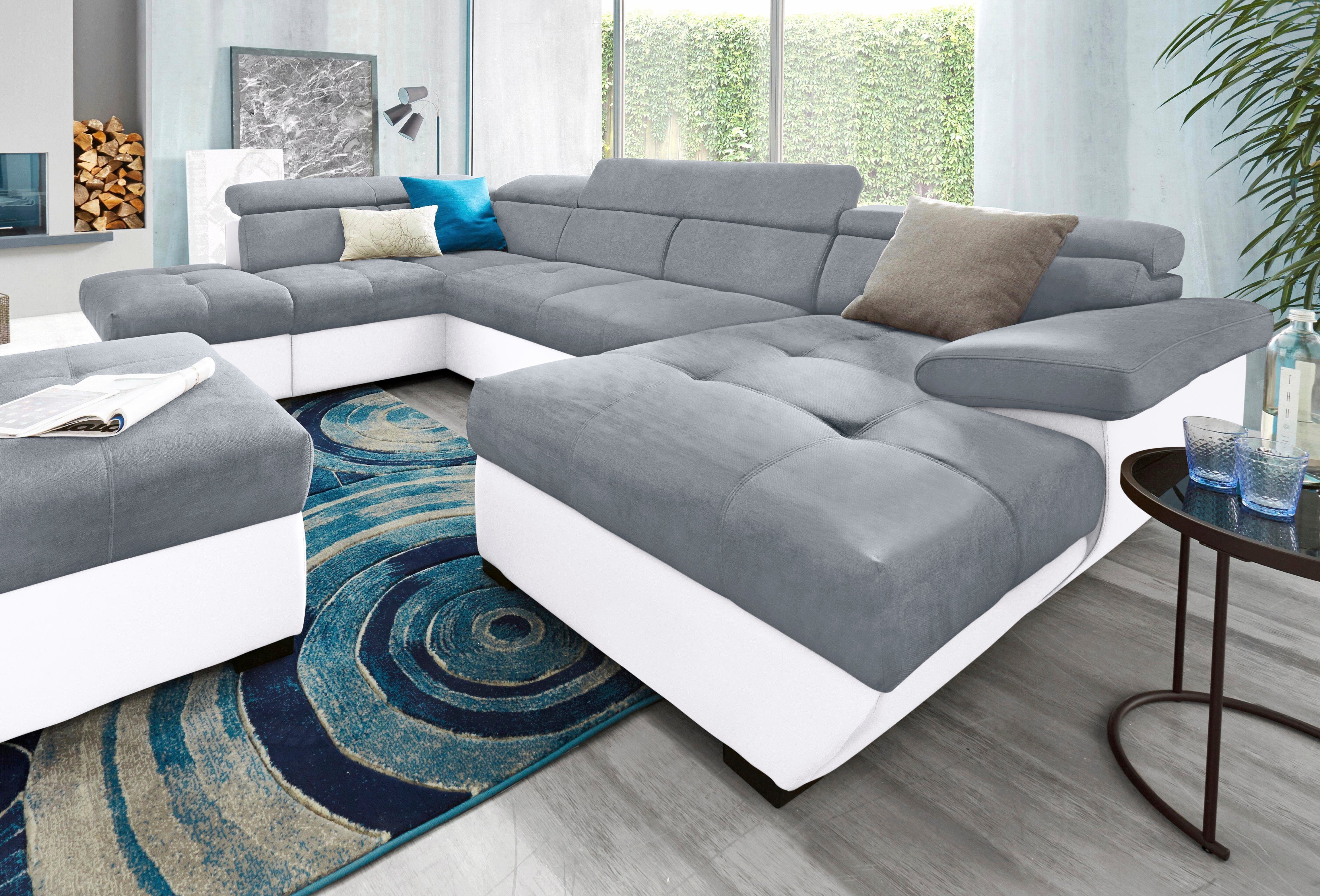 COTTA Polstergarnitur Speedway U-Form, (Set), Set bestehend aus: Wohnlandschaft mit Kopfteilverstellung & Hocker