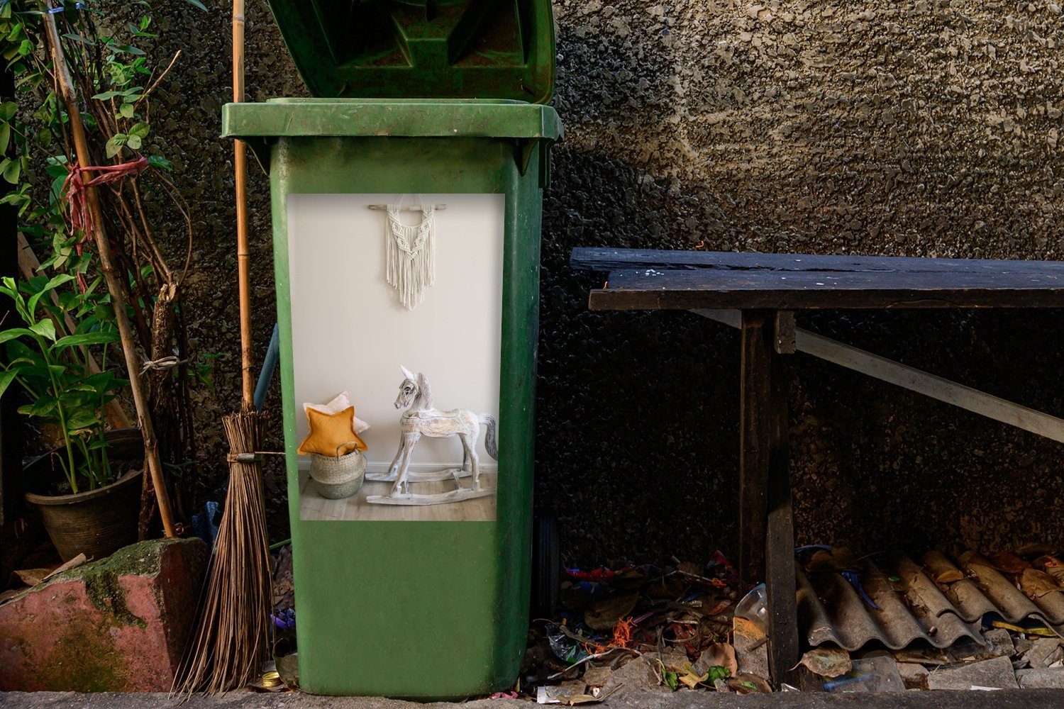 Mülleimer-aufkleber, Container, Kinderzimmer (1 MuchoWow einem Sticker, Mülltonne, Abfalbehälter in Wandsticker Makramee-Anhänger Selbstgemachter St),