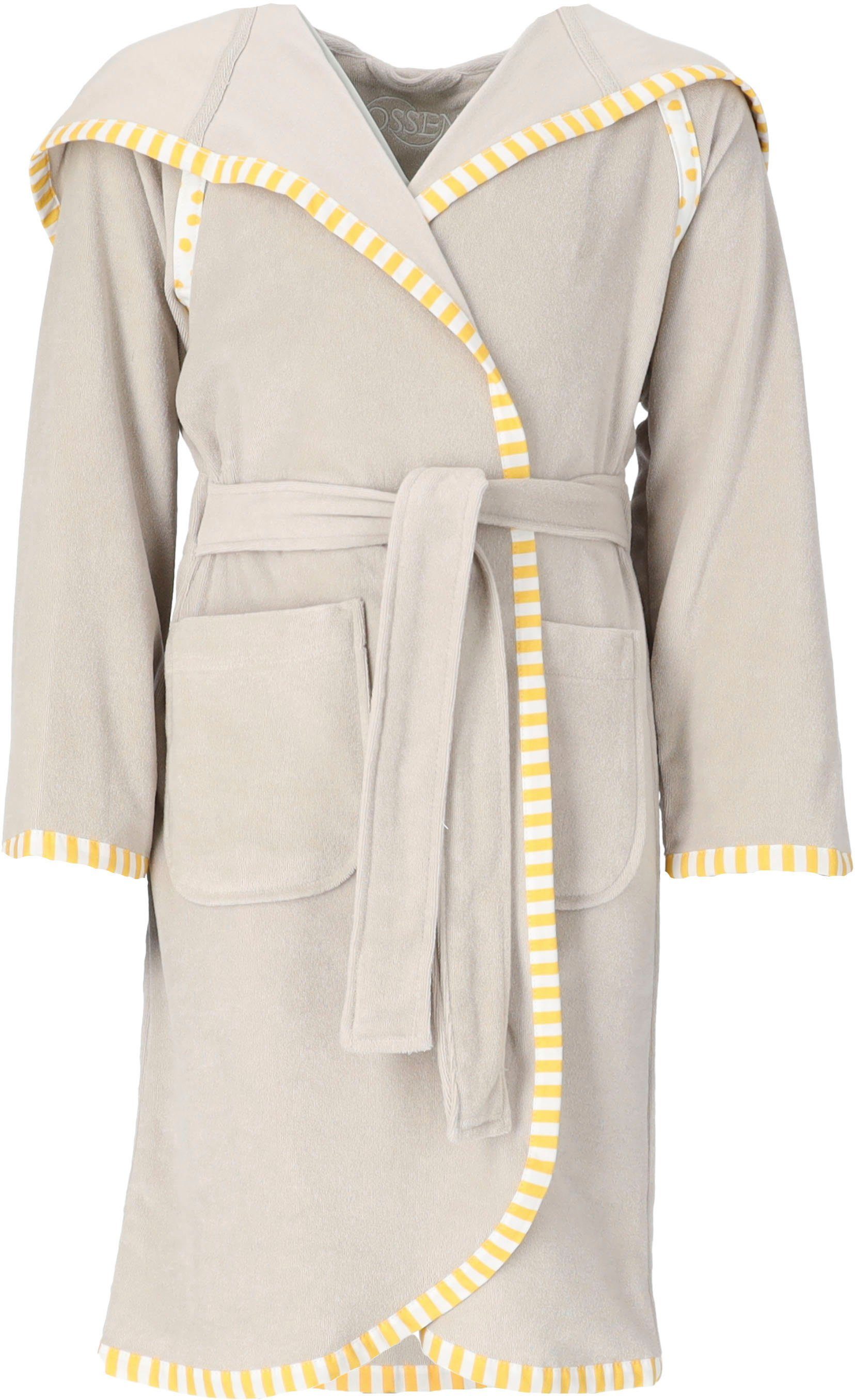 Vossen Kinderbademantel Mimmi, Kurzform, Rundstrickware, Kapuze, Gürtel, für Mädchen & Jungen, mit Kapuze & kontrastfarbigen Einfassung