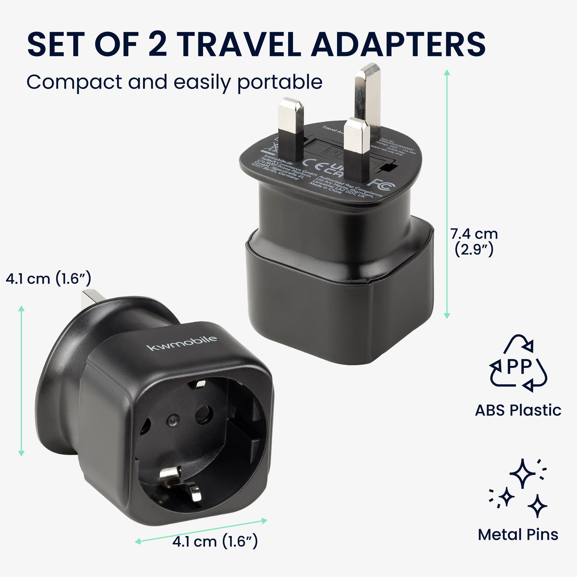 kwmobile Reiseadapter UK - Stromadapter für England - Schuko Stecker Adapter, 7.70 cm
