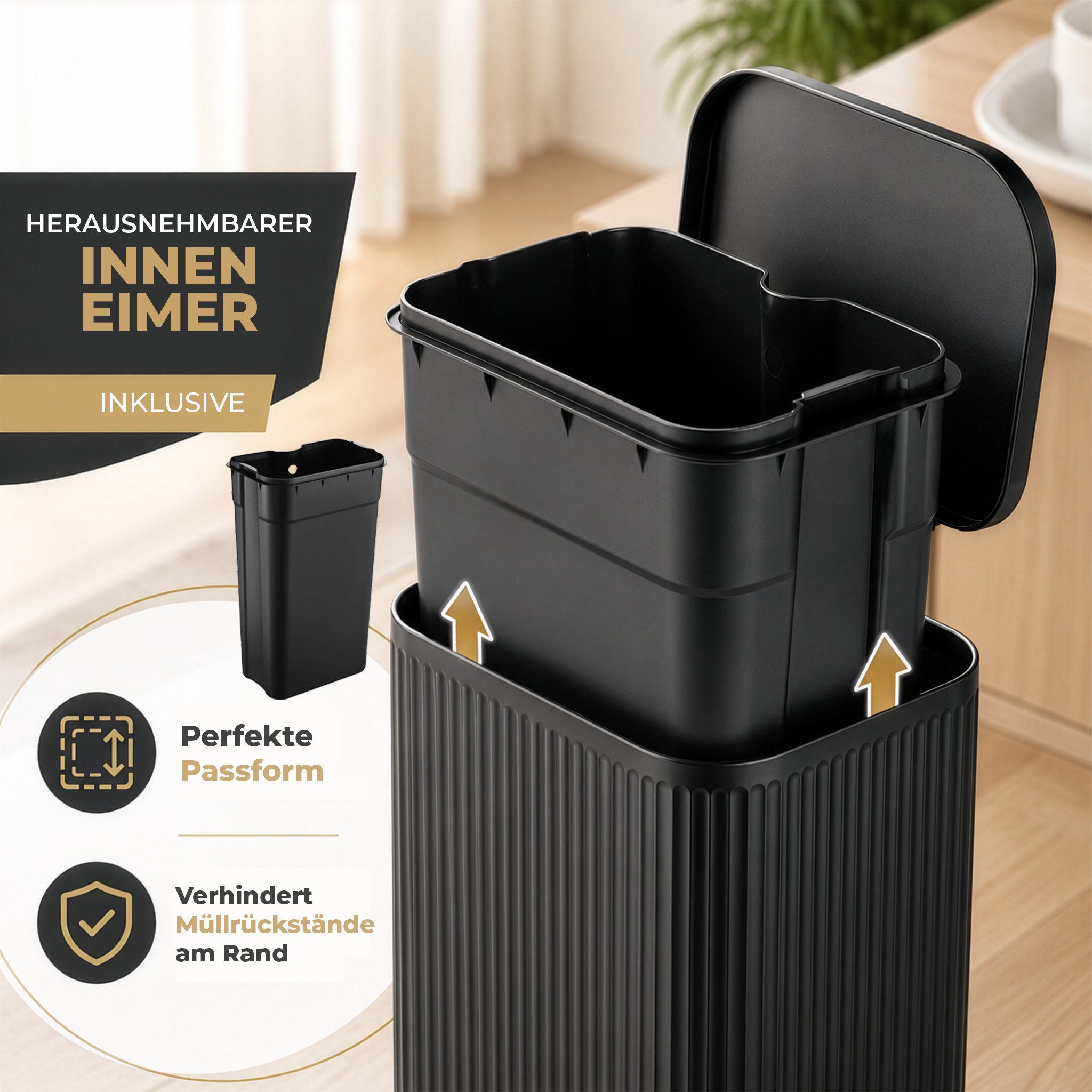 Kubus Mülleimer Elias Treteimer mit Soft-Close-Deckel, Inneneimer und Fußpedal, Pflegeleichte Oberfläche