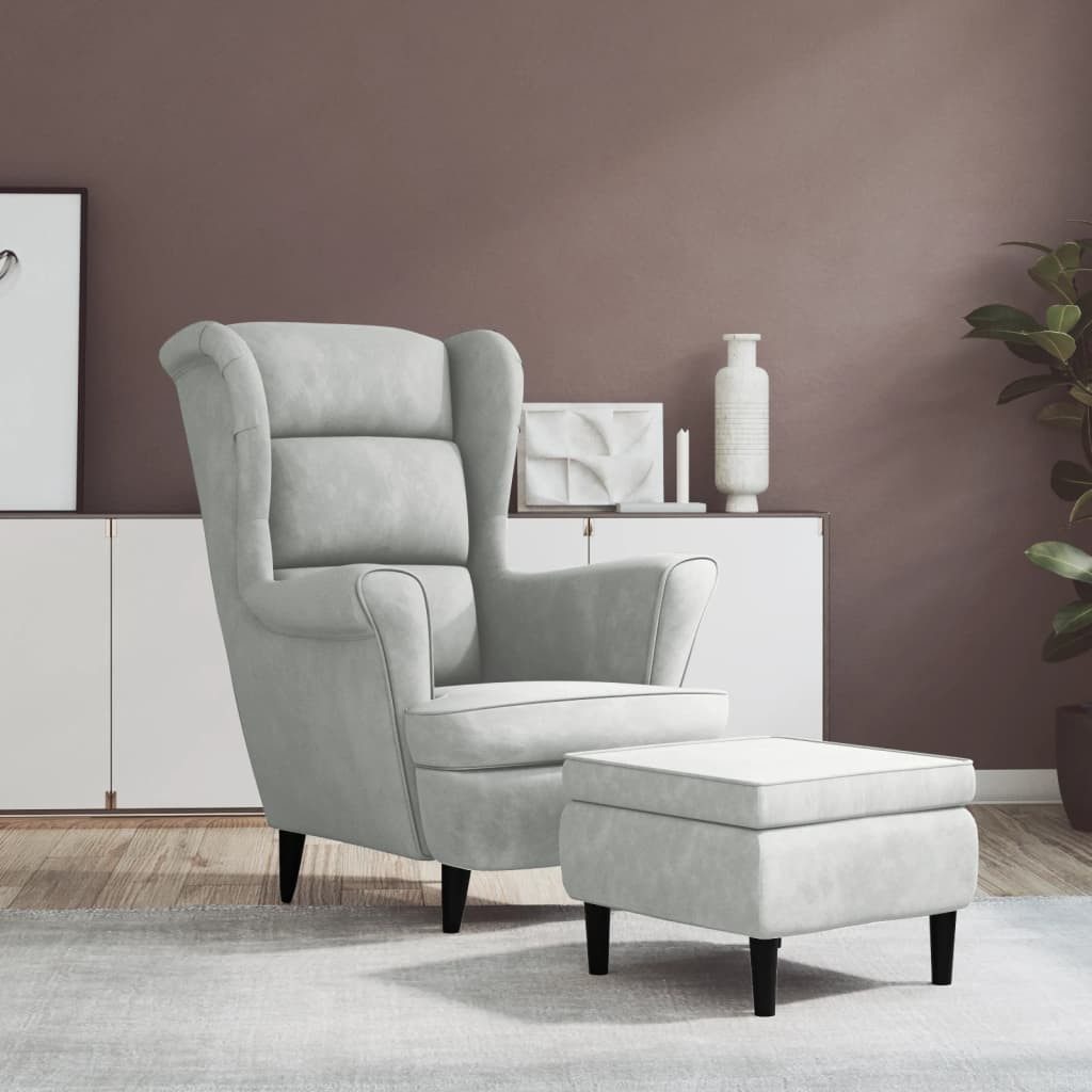 furnicato Sessel Bequemer Relaxsessel mit Hocker Hellgrau 78x90x96,5 cm (1-St)