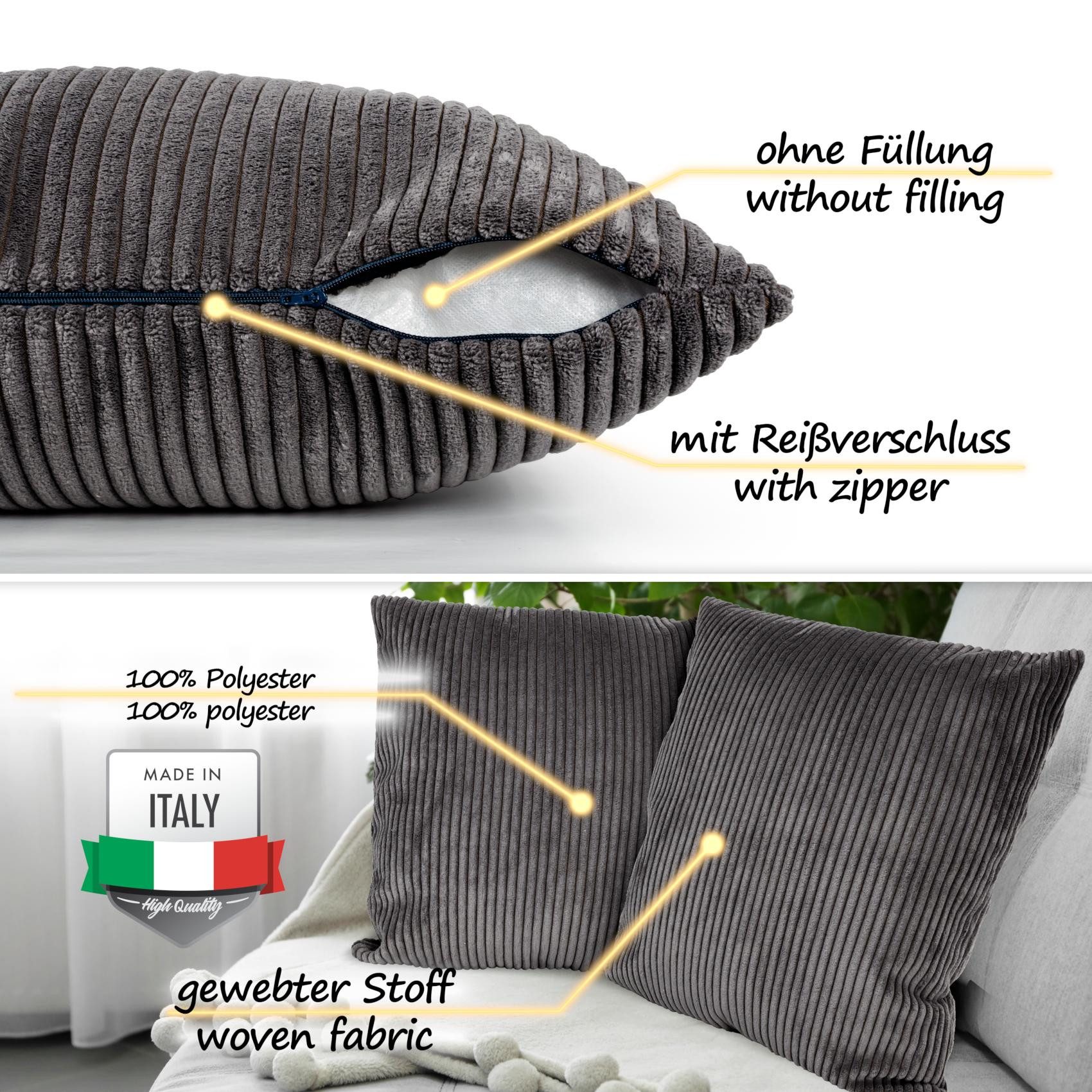 ANRO Dekokissen Kissenhülle MIT oder OHNE Füllung Kissenbezug Zierkissen, Kissenüberzug ohne Füllung Cordsamt 40x40cm Einfarbig Anthrazit