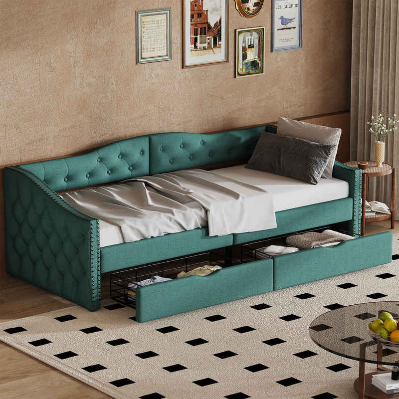 MODFU Schlafsofa Einzel-Tagesbett mit Schubladen, großer Stauraum, Tagesbett Sofabett 90*200cm, ohne Matratze