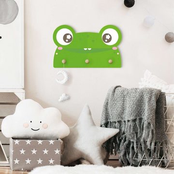 Bilderdepot24 Garderobenpaneel grün Tiere Frecher Frosch (Kindergarderobe Holz Kleiderhaken für die Wand inkl. Montagematerial), moderne Wand Garderobenleiste Flur - kleine Hakenleiste Kinderzimmer