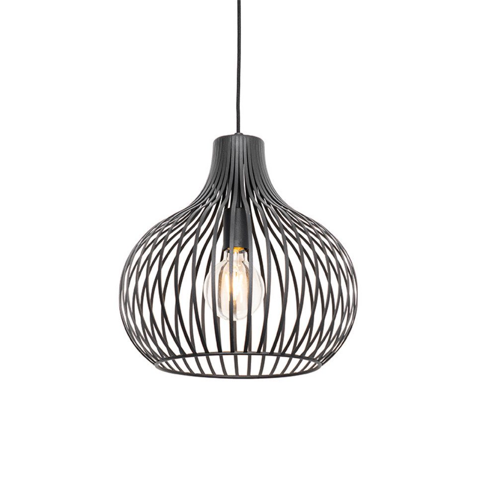 Qazqa Pendelleuchte Saffira, ohne Leuchtmittel, Warmweiß, QAZQA Hängeleuchte, e27, Schwarz, Aluminium, Modern