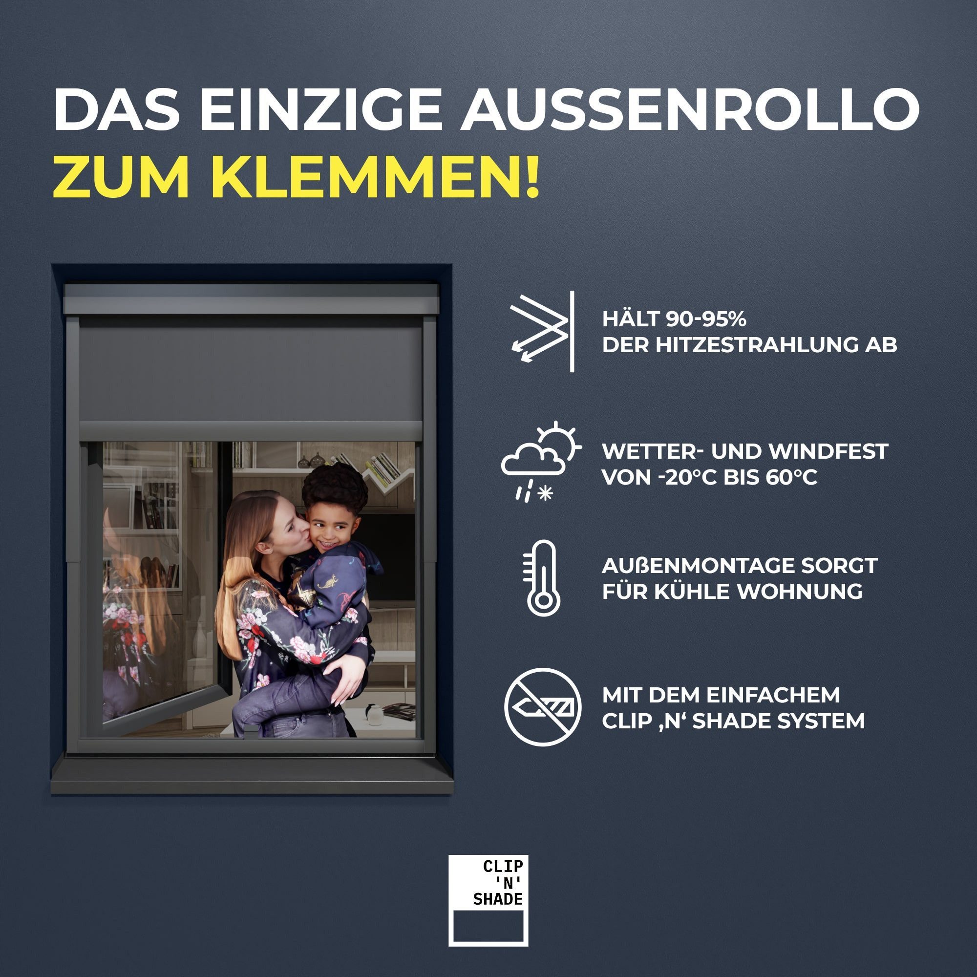 Rollo Außenrollo ohne Bohren (Grau, Blickdicht) für Fenster von CLIP & SHADE, CLIP & SHADE