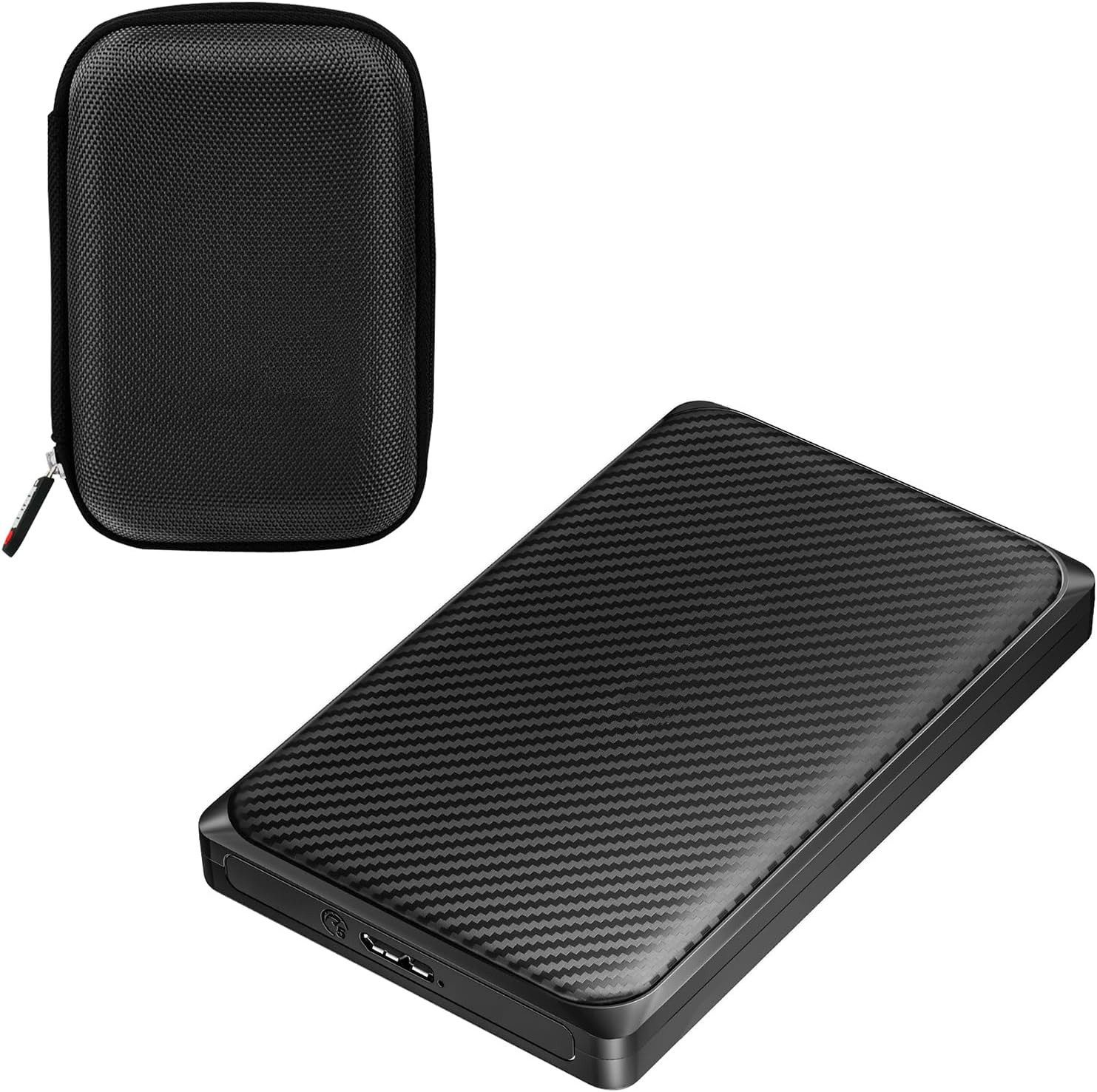 POPOLIC Geldbörse Anti-Fingerabdruck-Festplattengehäuse für schlanke Mobile-Laufwerke (USB-Highspeed mit UASP – dazu wasserdichte Schutztasche), für Standard-Maße tragbarer Festplatten und SSDs