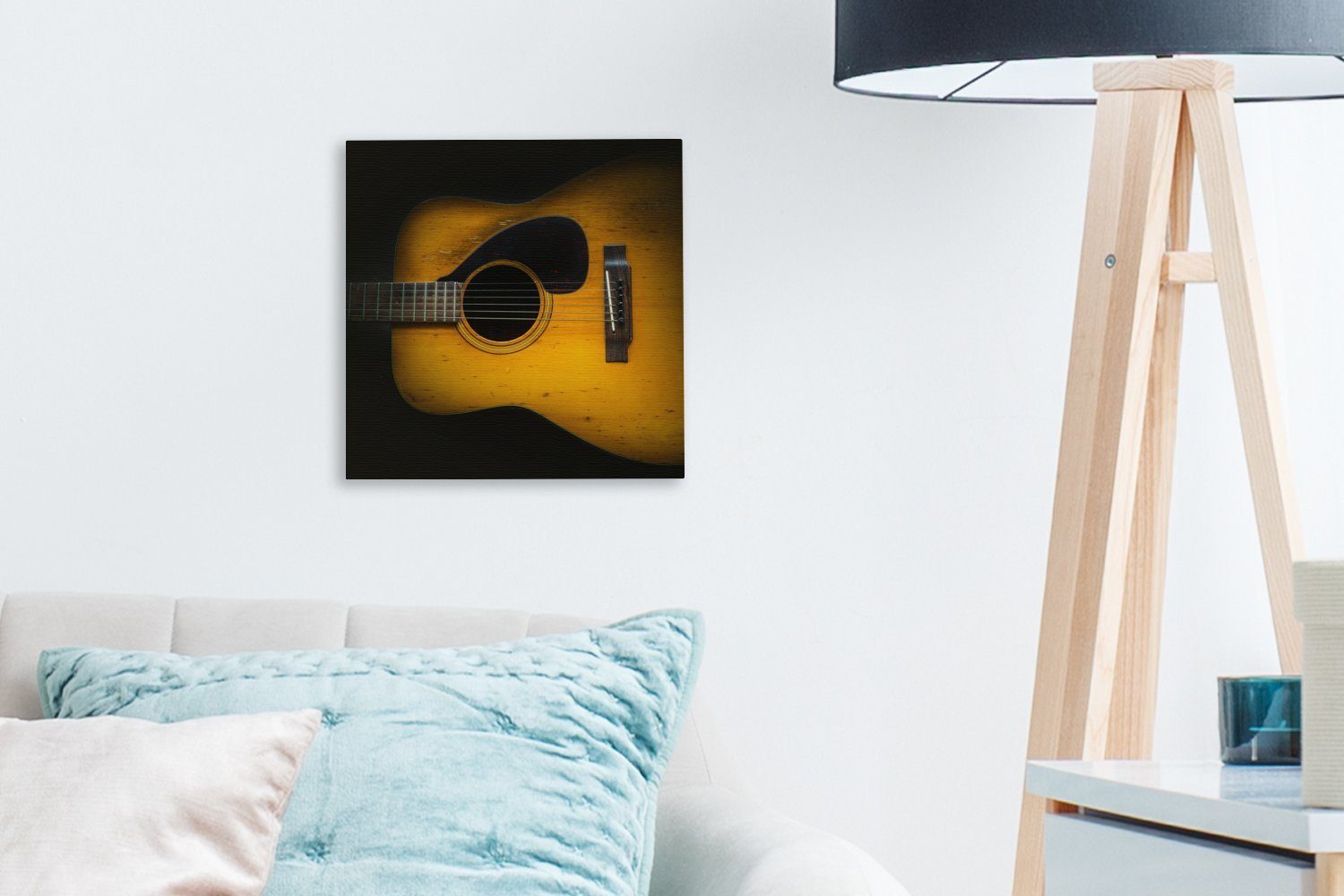 für OneMillionCanvasses® Alte Gitarre dunklem Hintergrund, Leinwandbild akustische St), Leinwand Wohnzimmer Bilder auf Schlafzimmer (1