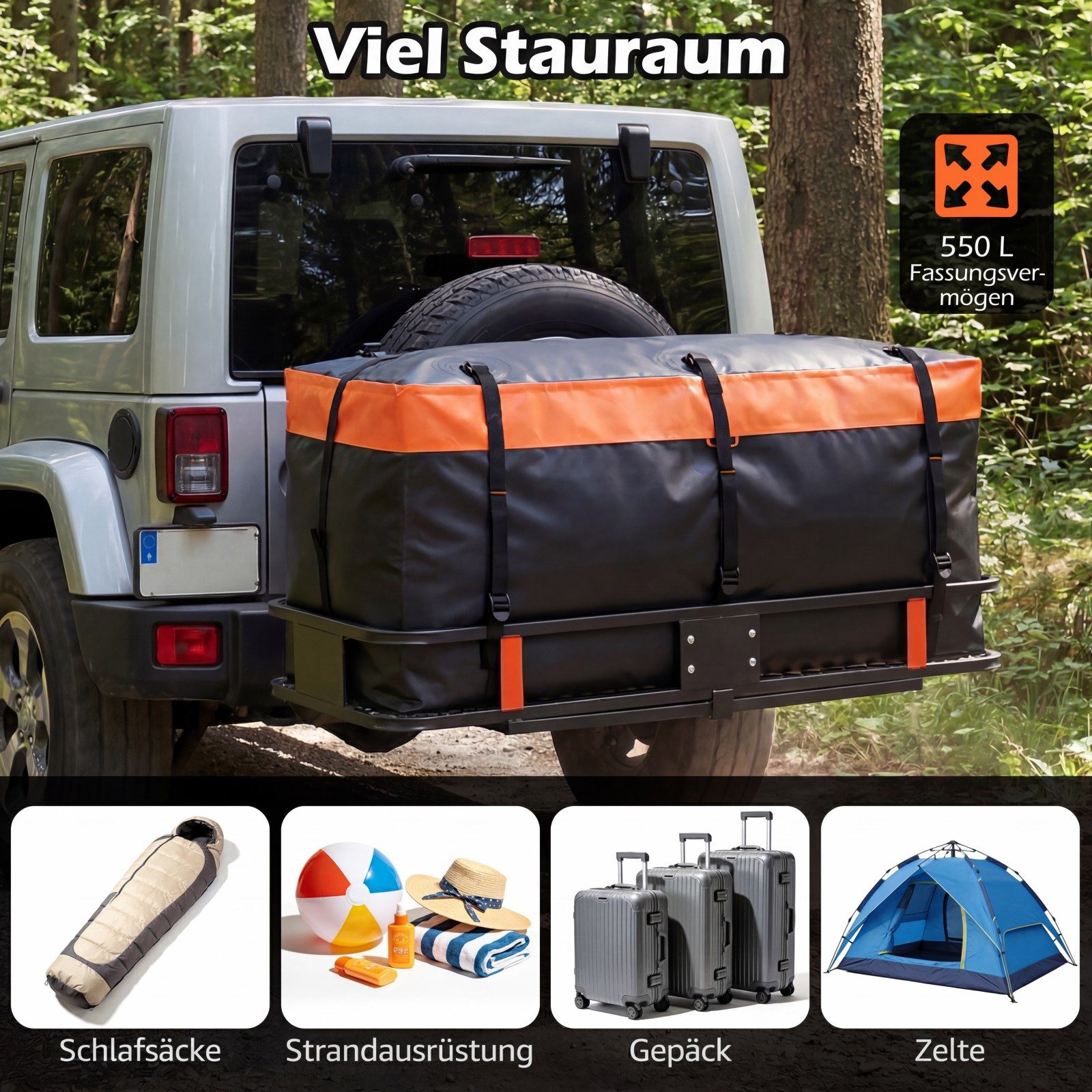 COSTWAY Dachbox, Heckbox für auto, 550 L Auto Hintere Gepäcktasche