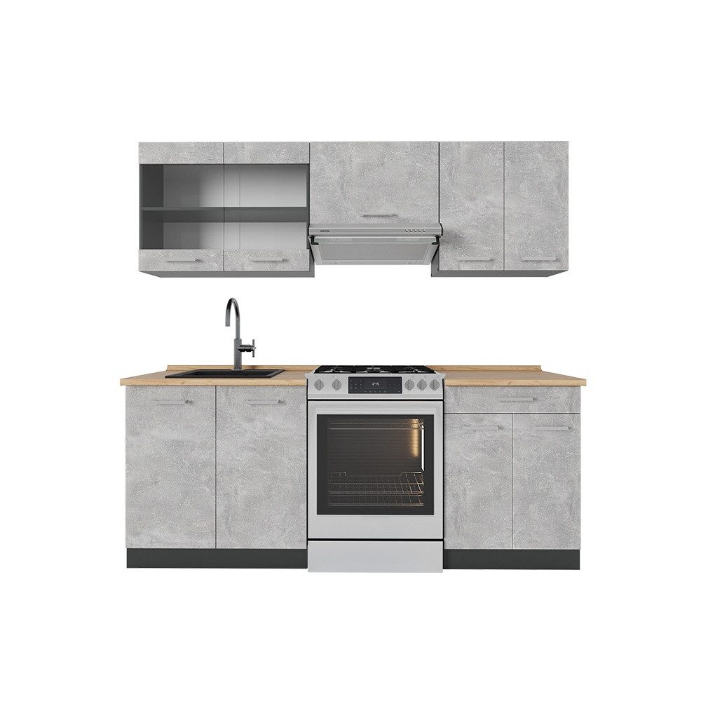 Vicco Küchenzeile R-Line, Beton/Anthrazit, 200 cm ohne Arbeitsplatte