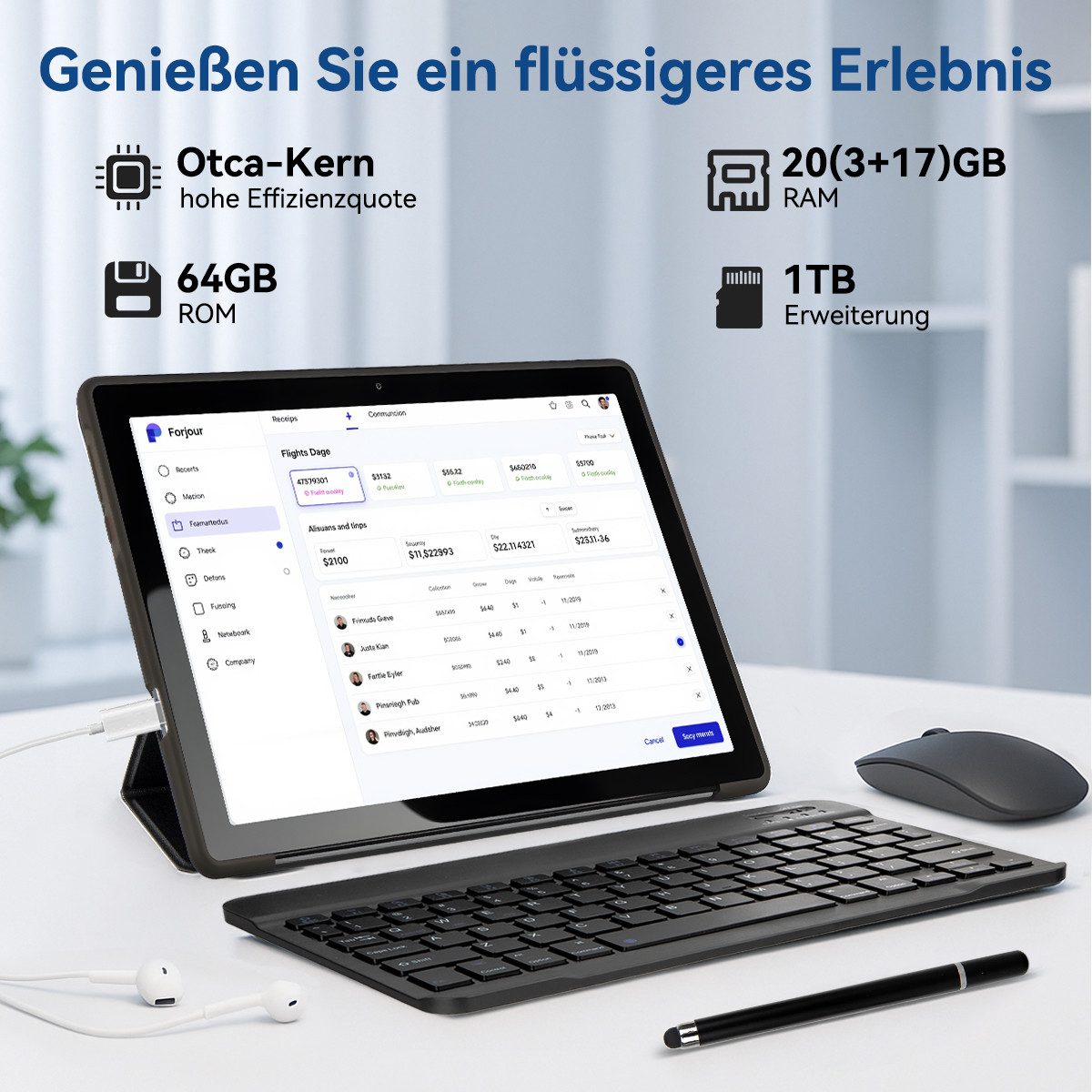 BUFO 10 Zoll Android 64 GB, 1280x800 HD IPS, mit Tastatur & Stift Set Tablet (10", 64 GB, Android, Android 15, mit Tastatur/Stift/Maus/Schutzhülle, Widevine L1)